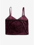 Purple Velvet Crystal Lace Girls Strappy Crop Tank Top Plus Size, BURGUNDY, alternate