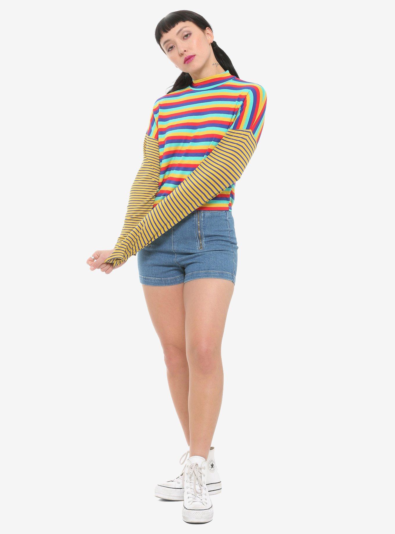 Bright Stripes Mock-Neck Girls Long-Sleeve T-Shirt, MULTI, alternate