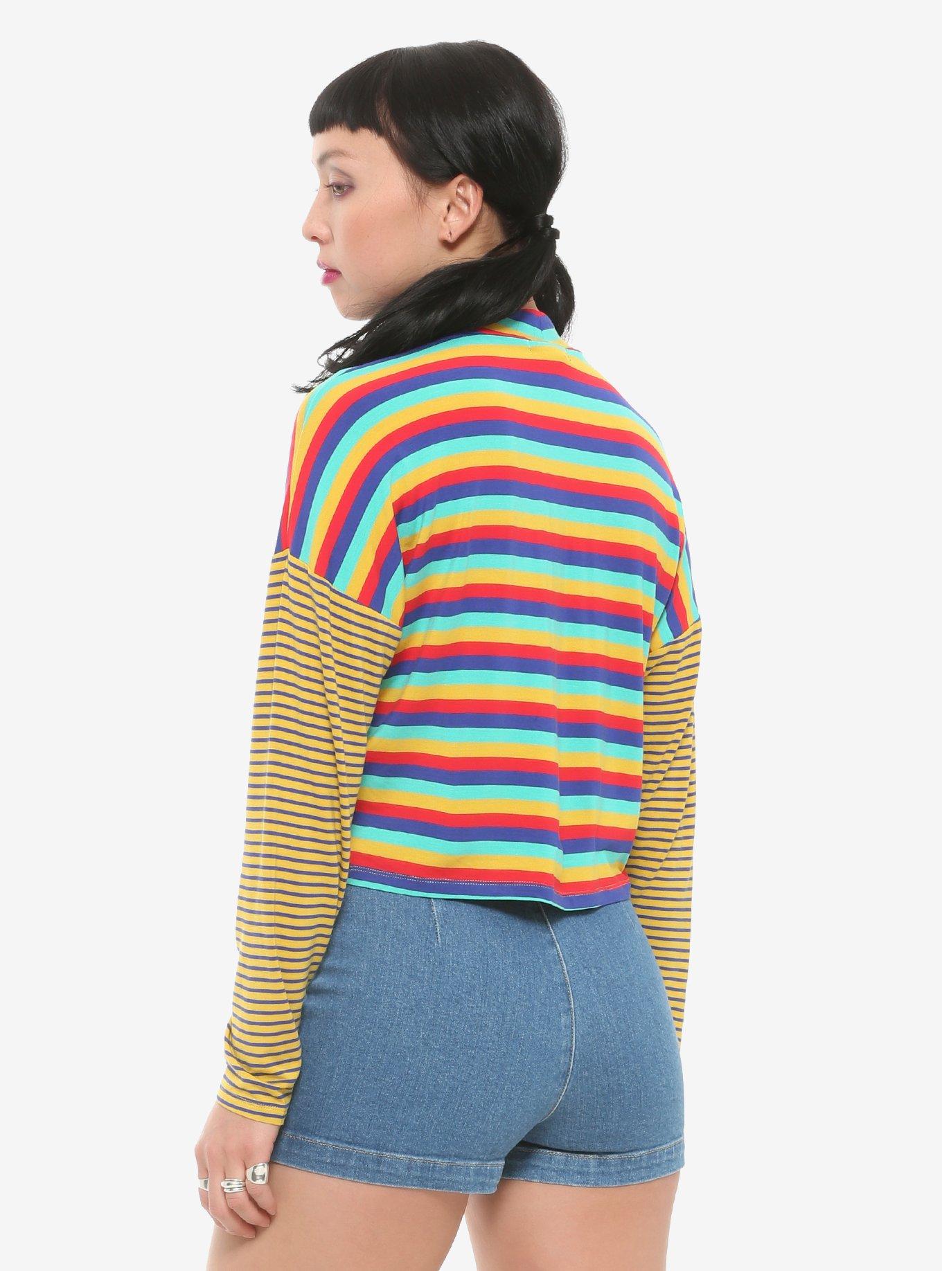 Bright Stripes Mock-Neck Girls Long-Sleeve T-Shirt, MULTI, alternate