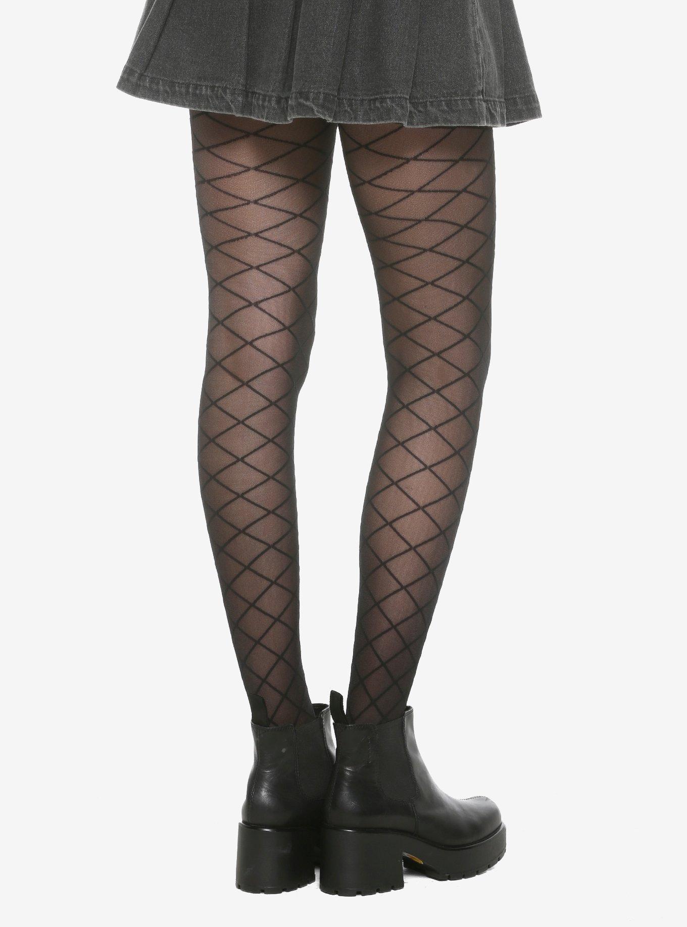 Black Faux Fishnet Tights, , alternate