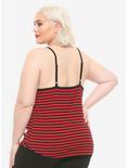 Red & Black Stripe Pentagram Girls Strappy Tank Top Plus Size, BLACK, alternate