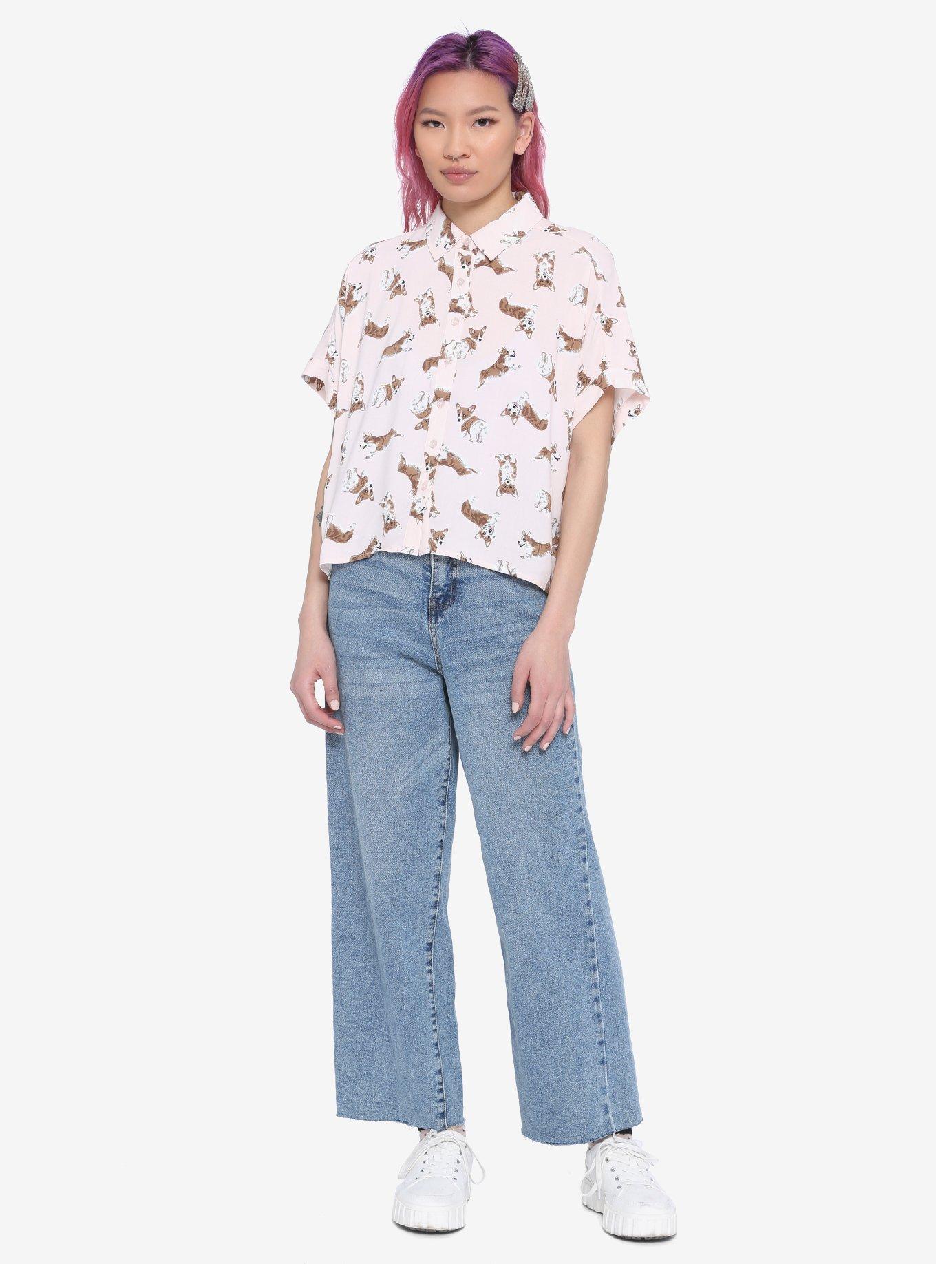 Corgi Girls Oversized Crop Woven Button-Up, MULTI, alternate