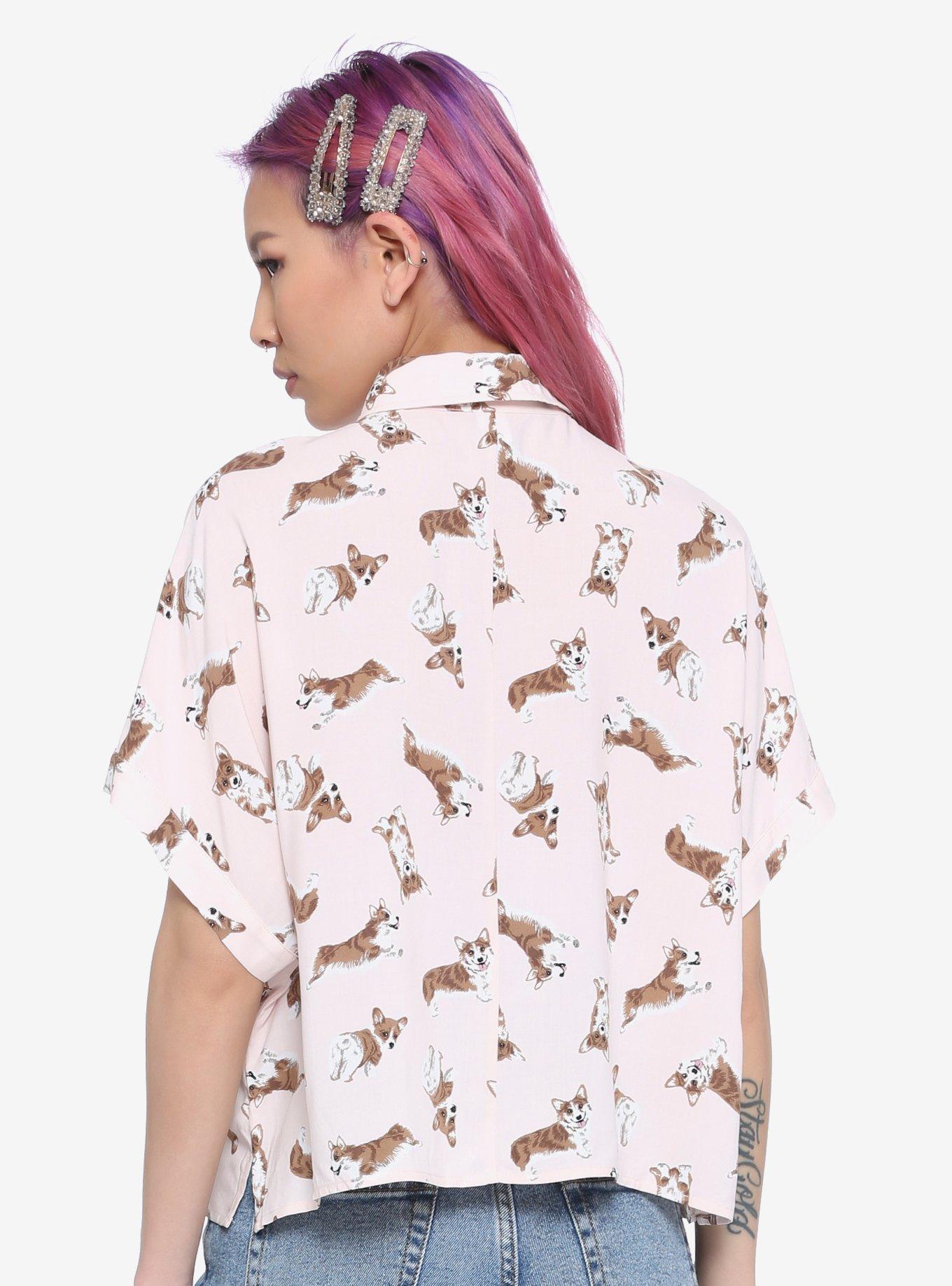 Corgi Girls Oversized Crop Woven Button-Up, MULTI, alternate
