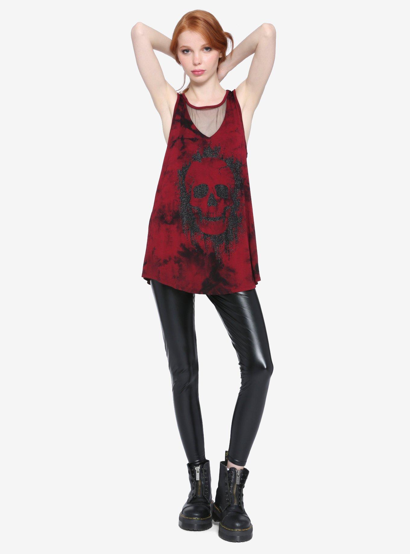 Glitter Skull & Mesh Tie-Dye Girls Tank Top, BLACK, alternate