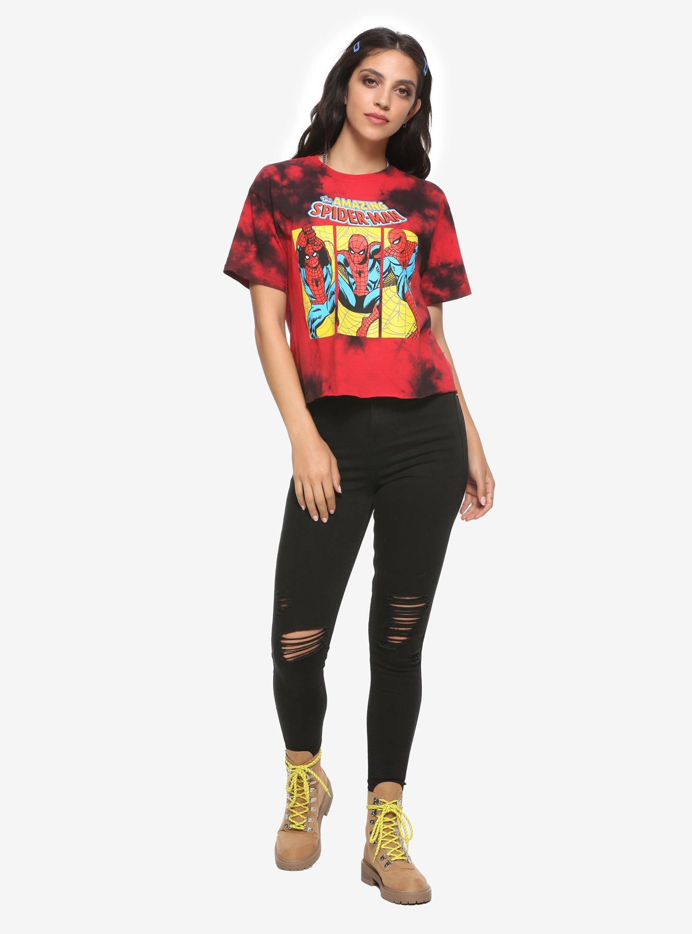 Marvel The Amazing Spider-Man Tie-Dye Girls Crop T-Shirt, MULTI, alternate