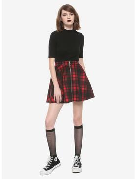 Black & Red Plaid O-Ring Skater Skirt, , hi-res