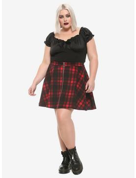 Black & Red Plaid O-Ring Skater Skirt Plus Size, , hi-res