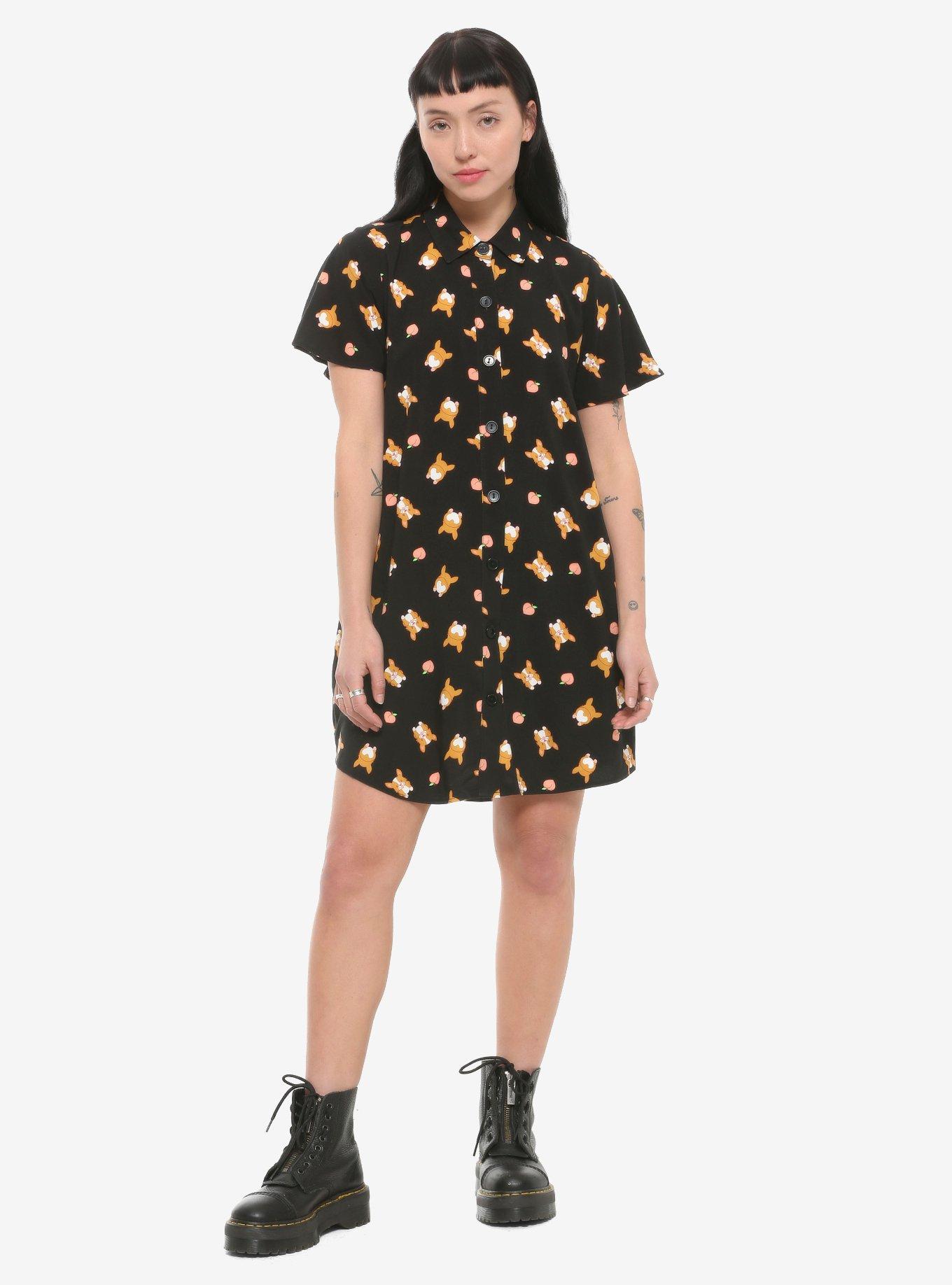 Corgi & Peach Woven Button-Up Dress, BLACK, alternate