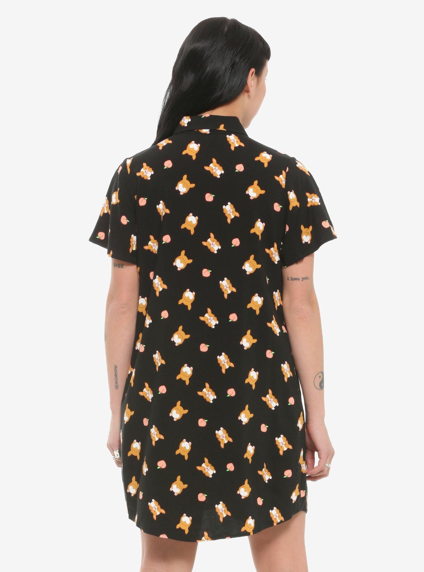 Corgi & Peach Woven Button-Up Dress, BLACK, alternate