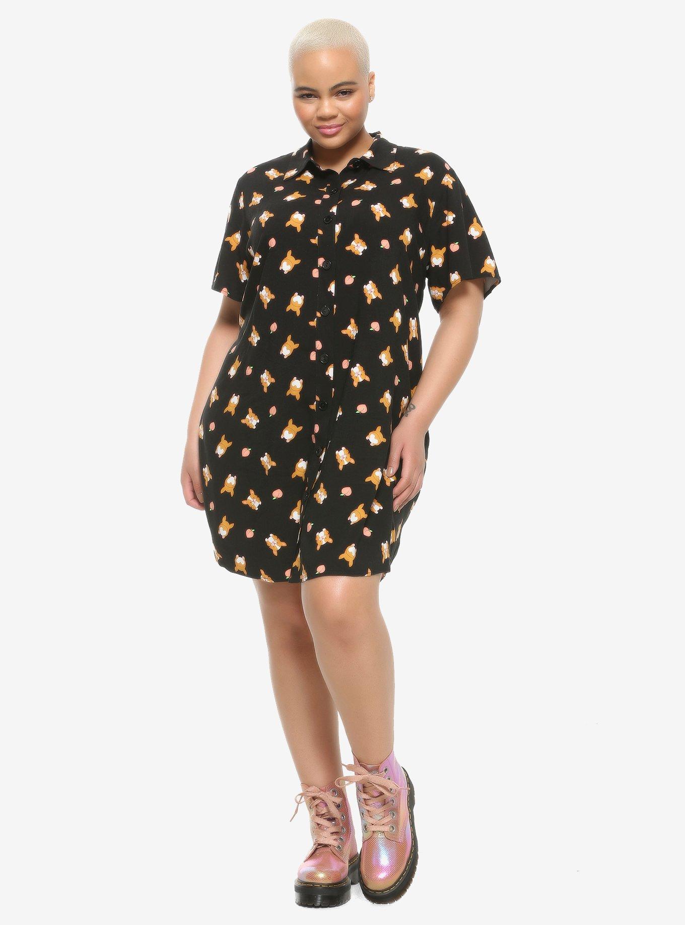 Corgi & Peach Woven Button-Up Dress Plus Size, BLACK, alternate