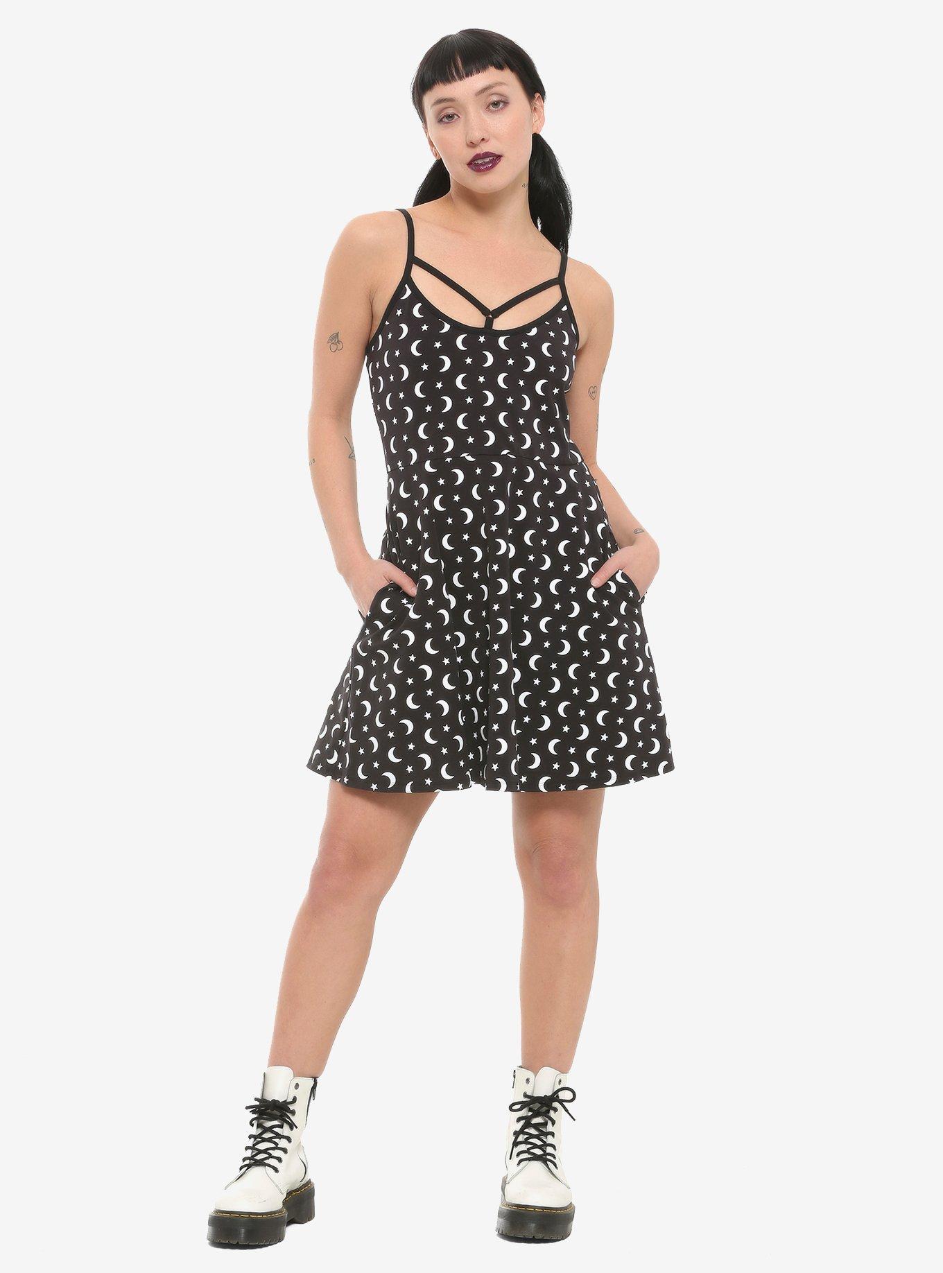 Black & White Moons & Stars Strappy Dress, BLACK, alternate