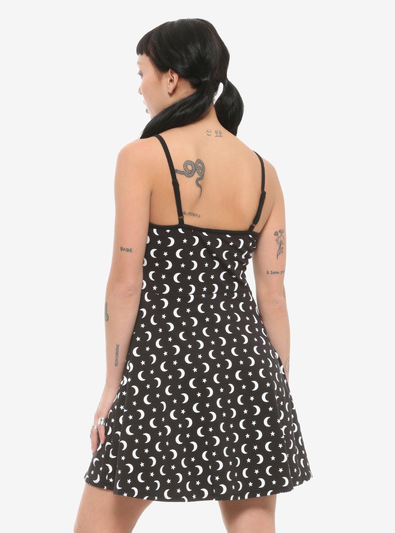 Black & White Moons & Stars Strappy Dress, BLACK, alternate