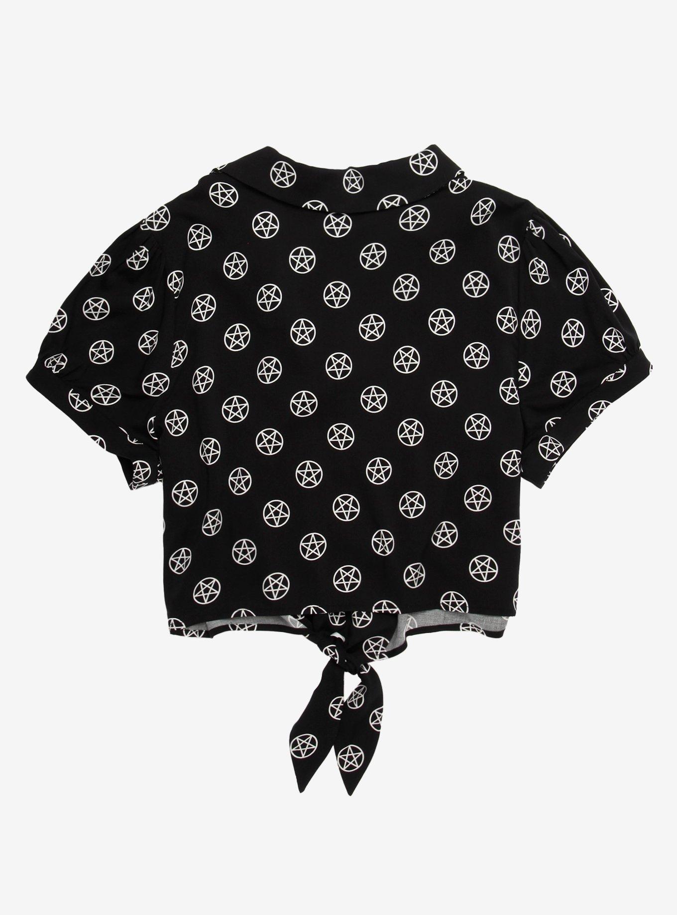 Pentagram Tie-Front Girls Woven Button-Up Plus Size, WHITE, alternate
