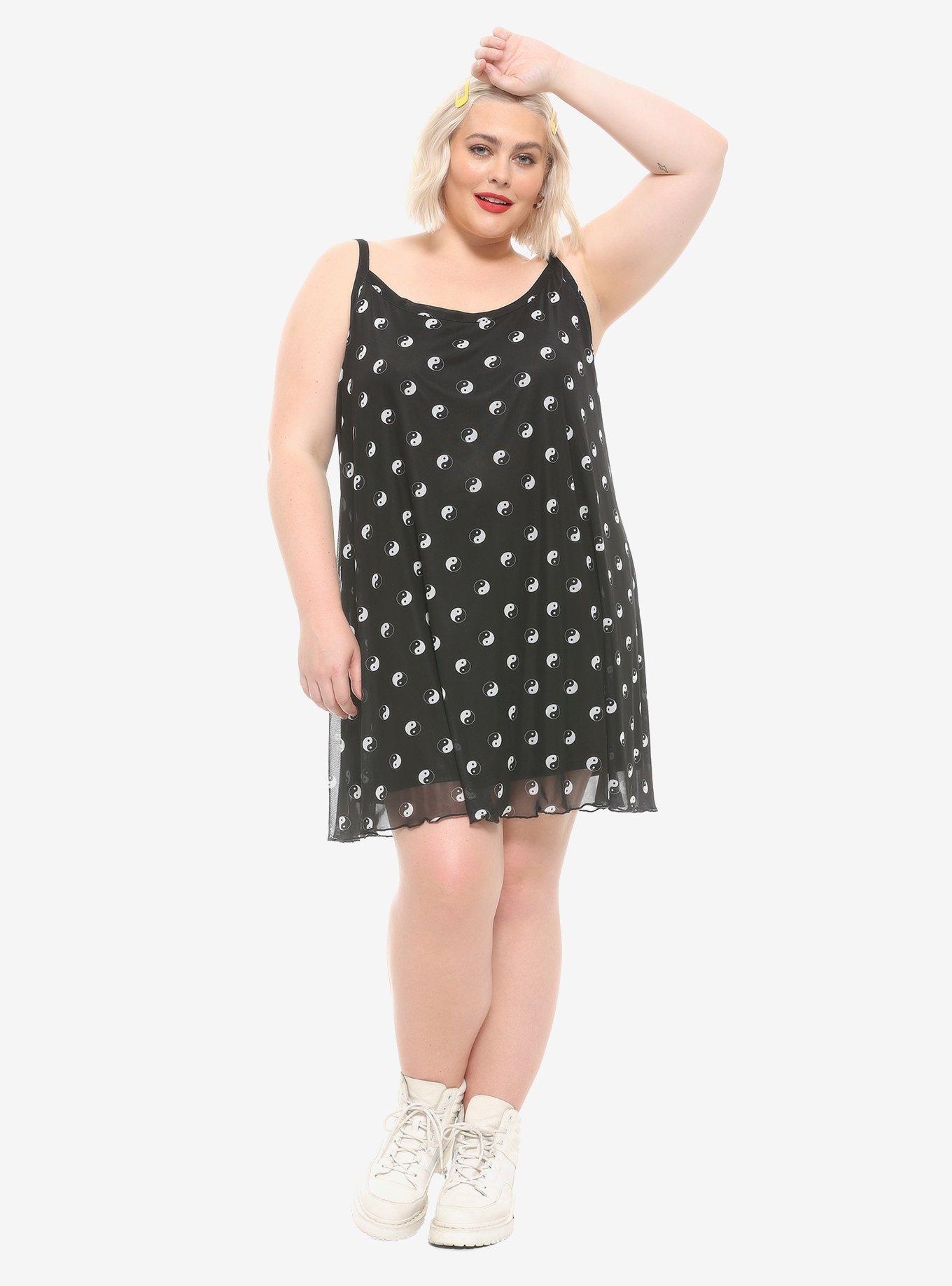 Yin-Yang Mesh Dress Plus Size, BLACK, alternate