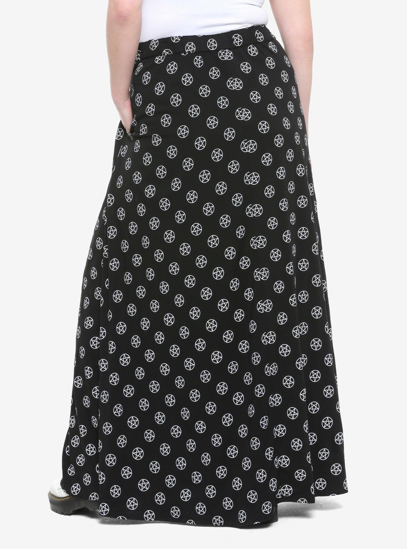 Black & White Pentagrams Maxi Skirt Plus Size, BLACK, alternate