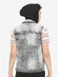 Black Acid Wash Removable Hood Denim Vest, MULTI, alternate
