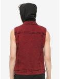 Red Acid Wash Removable Hood Denim Vest, RED, alternate