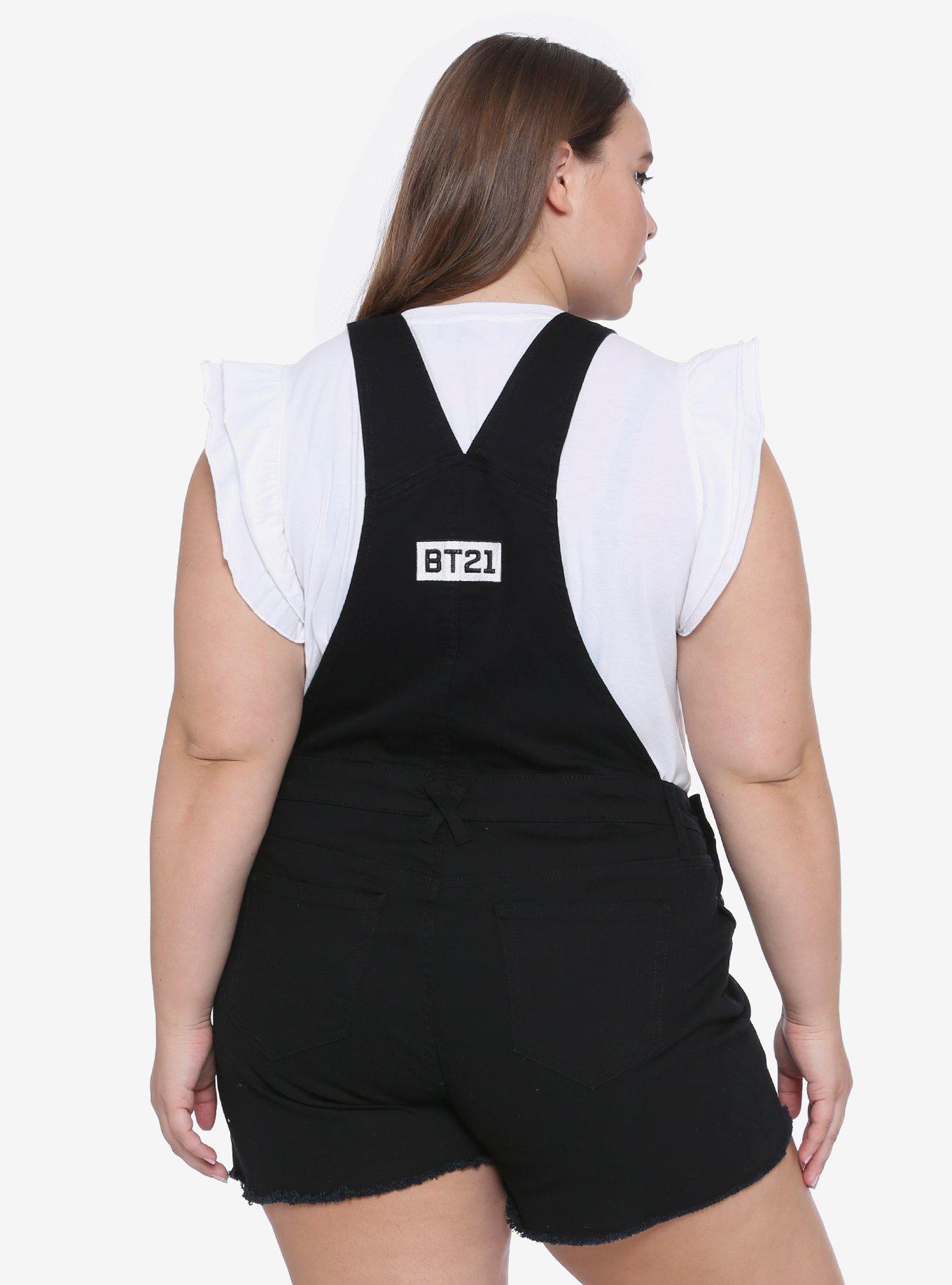 BT21 Embroidered Shortalls Plus Size, BLACK, alternate