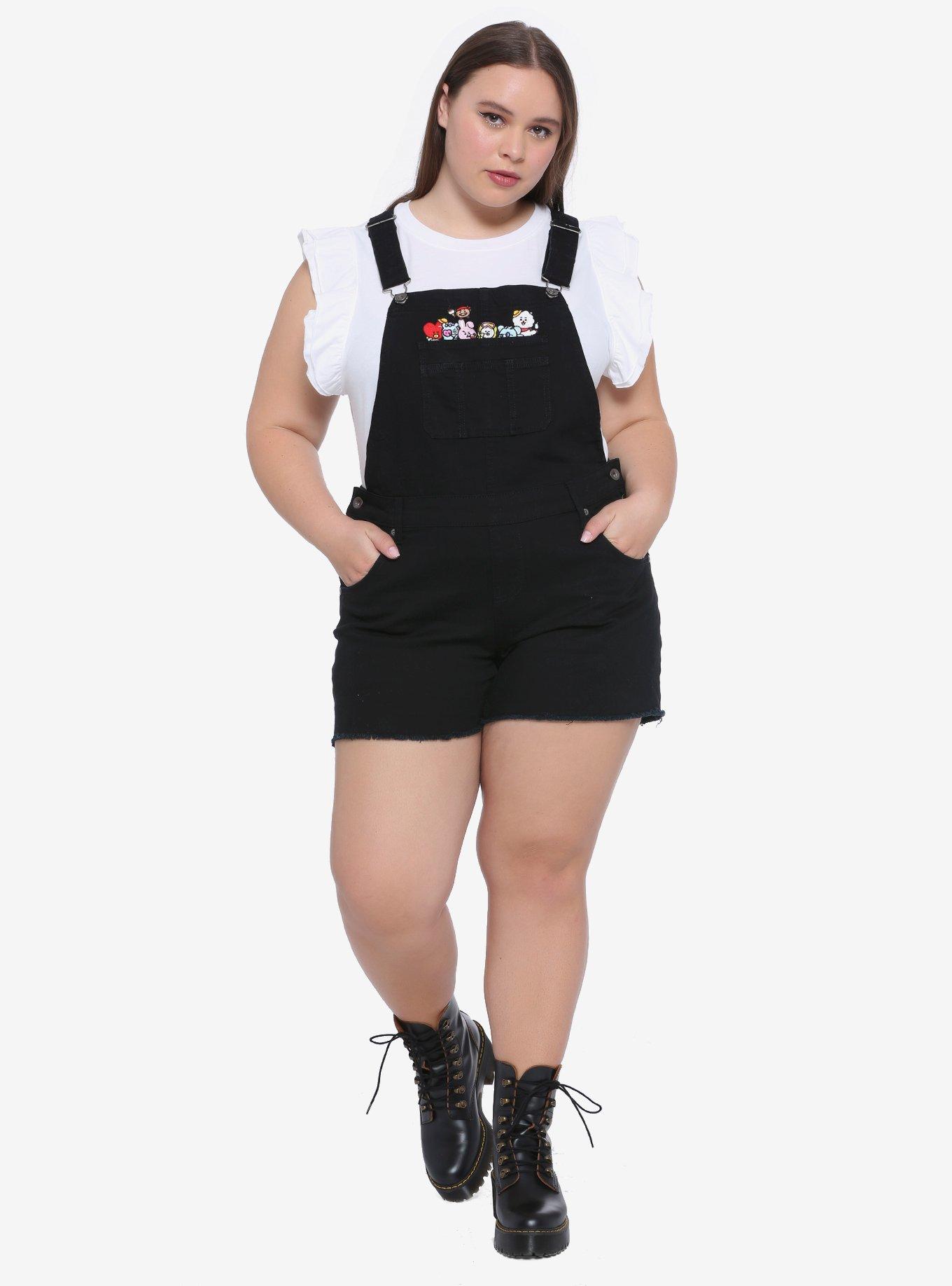 BT21 Embroidered Shortalls Plus Size, BLACK, alternate