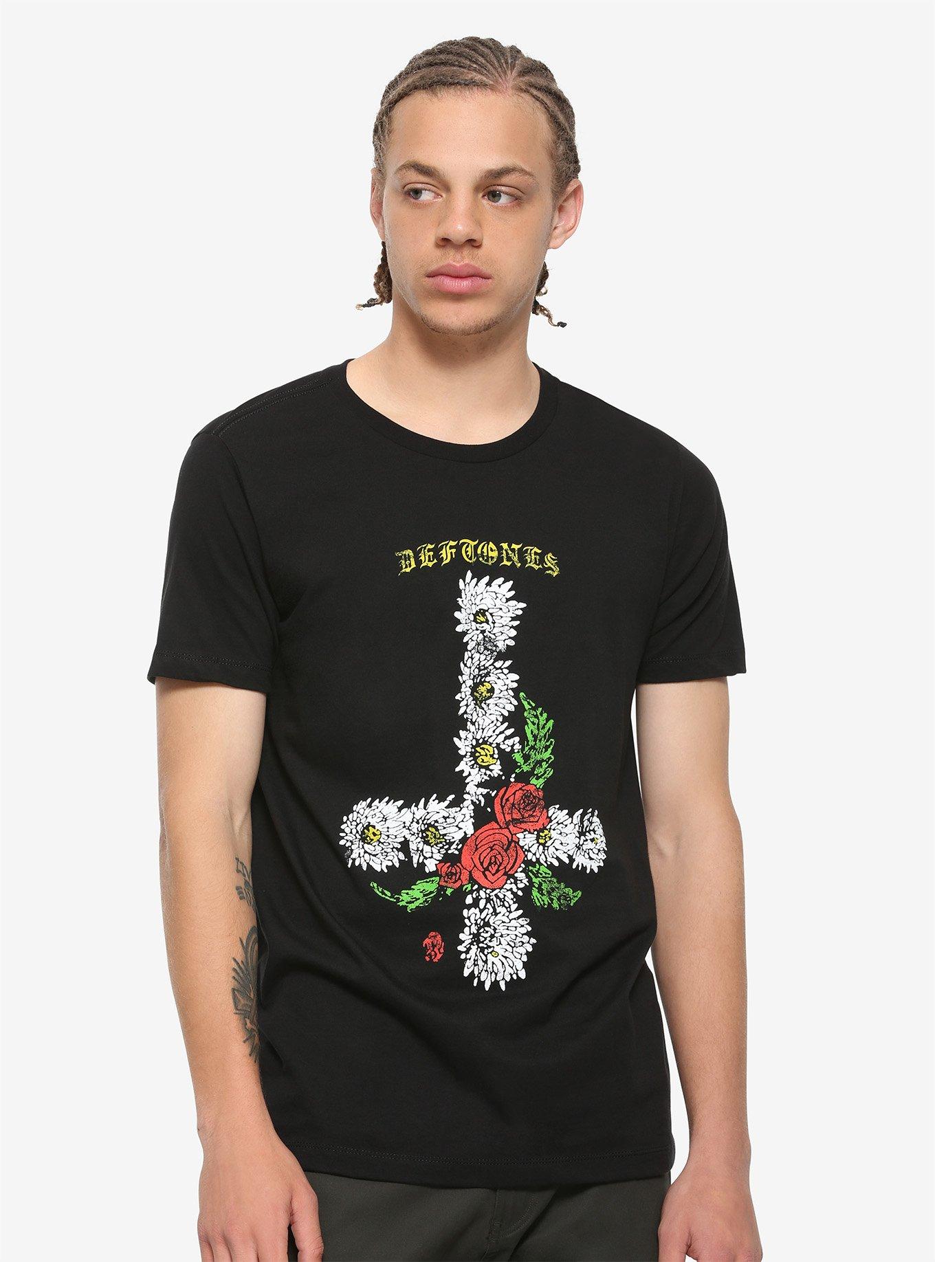 Deftones Floral Upside Down Cross T-Shirt, BLACK, alternate