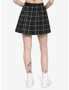 Black & White Plaid Pleated Skirt With Grommet Belt, , hi-res