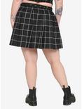 Black & White Plaid Pleated Skirt With Grommet Belt Plus Size, PLAID, alternate