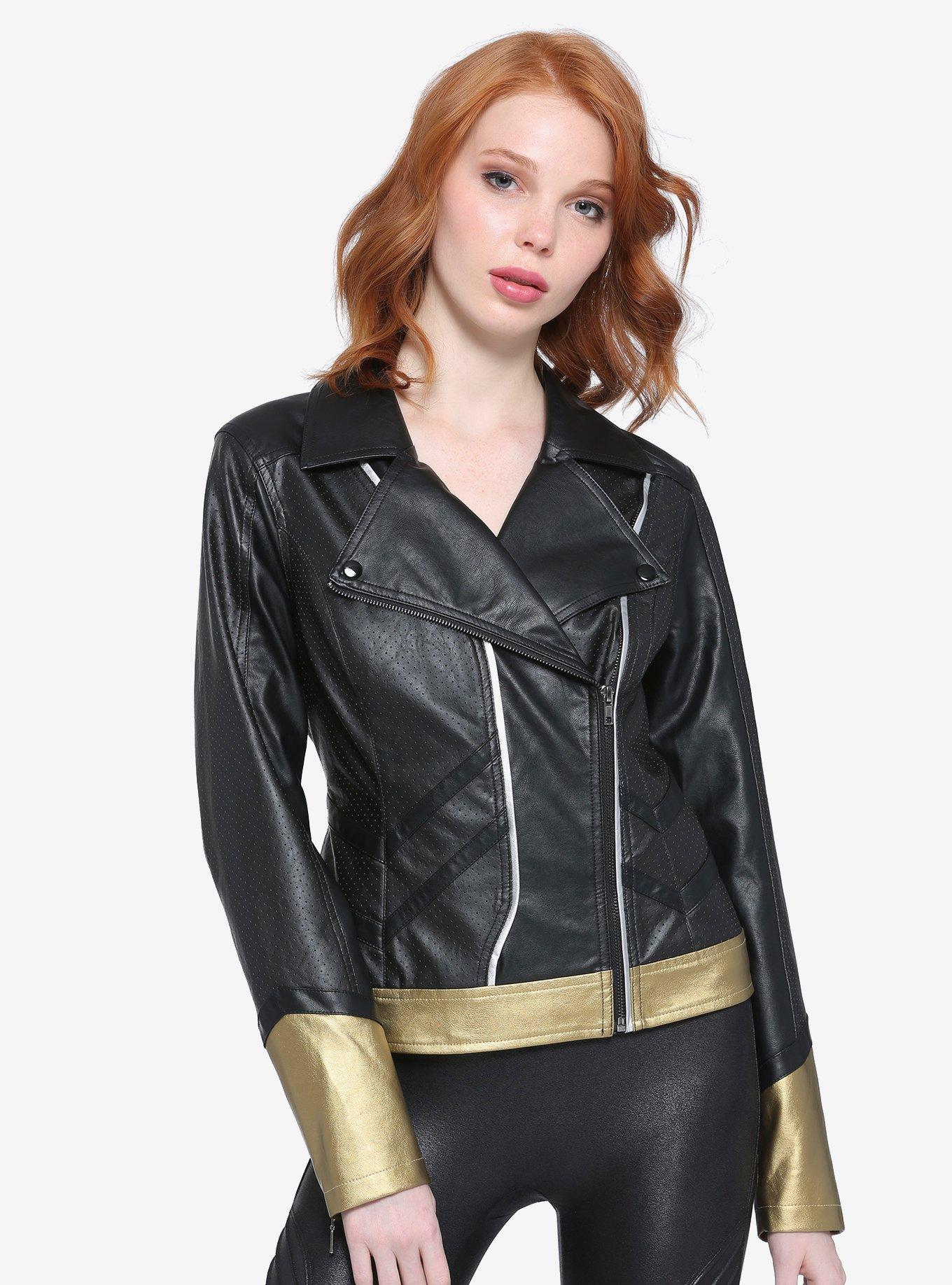 Her Universe Marvel Black Widow Faux Leather Girls Moto Jacket, RED, alternate