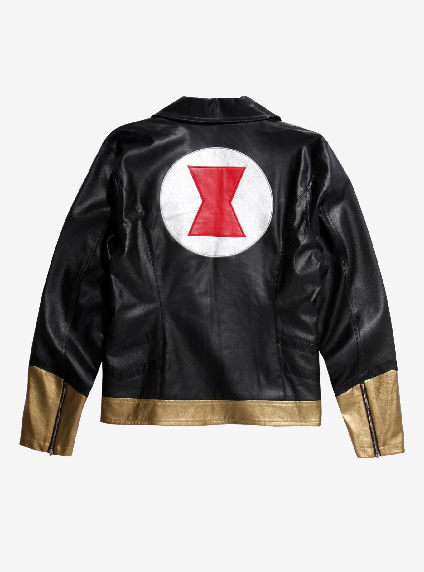 Her Universe Marvel Black Widow Faux Leather Girls Moto Jacket Plus Size, RED, alternate
