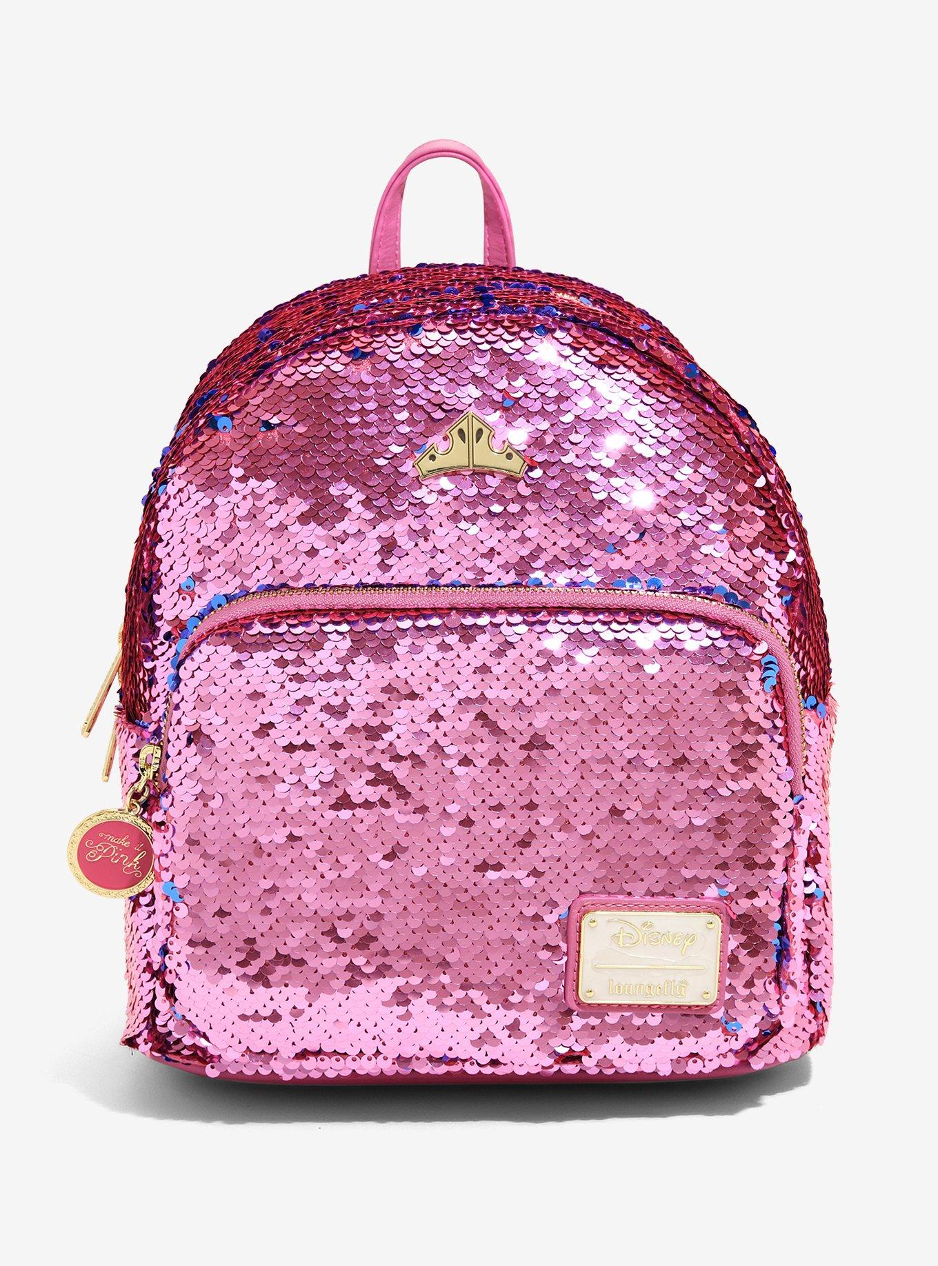 Loungefly Aurora Pink Sequins Mini Backpack & Wallet 2022 SDCC Exclusive IN  HAND