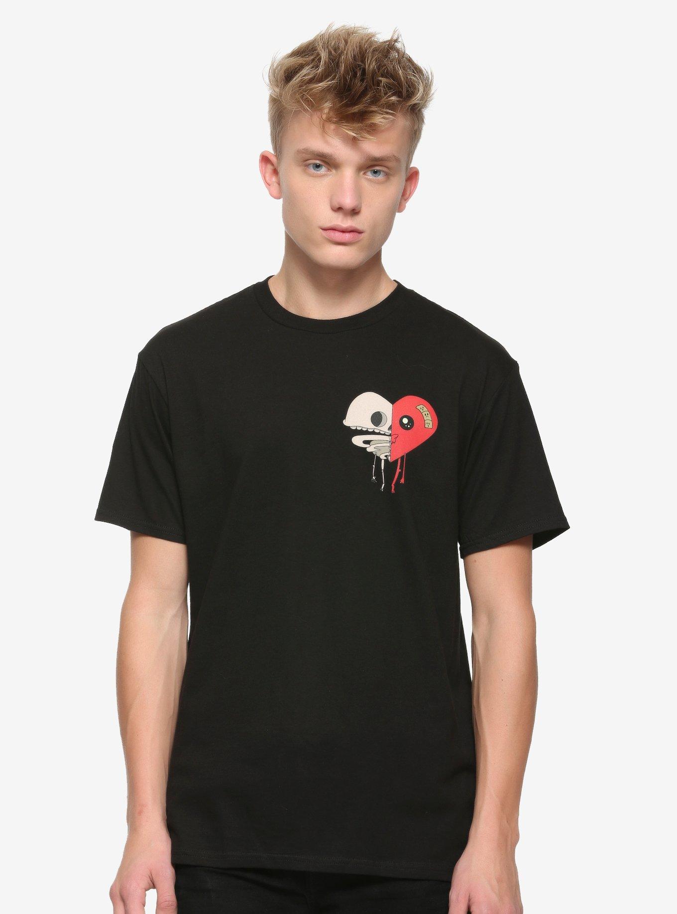 Depressed Monsters Skele-Heart T-Shirt By Ryan Brunty, BLACK, alternate