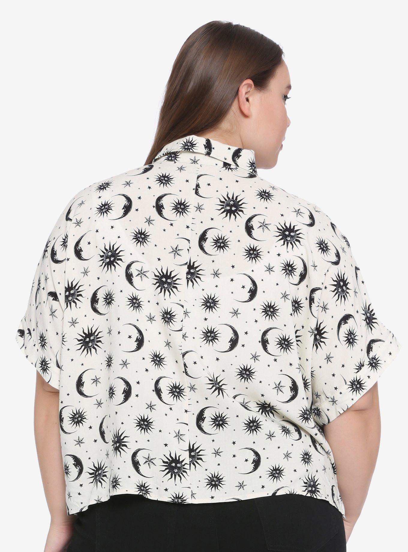 Cream & Black Celestial Girls Oversized Crop Button-Up Plus Size, BLACK, alternate