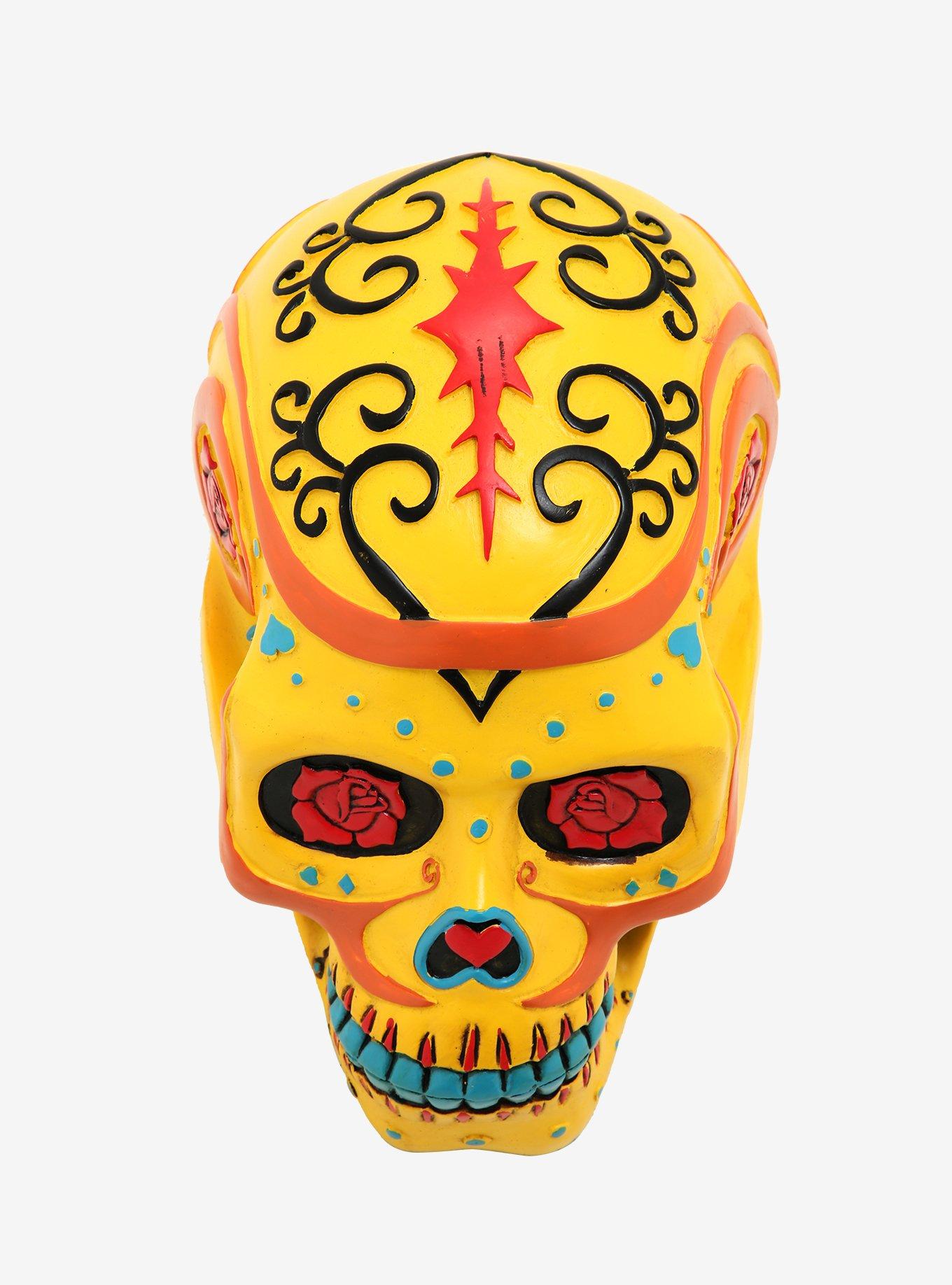 Yellow Sugar Skull Figurine, , alternate