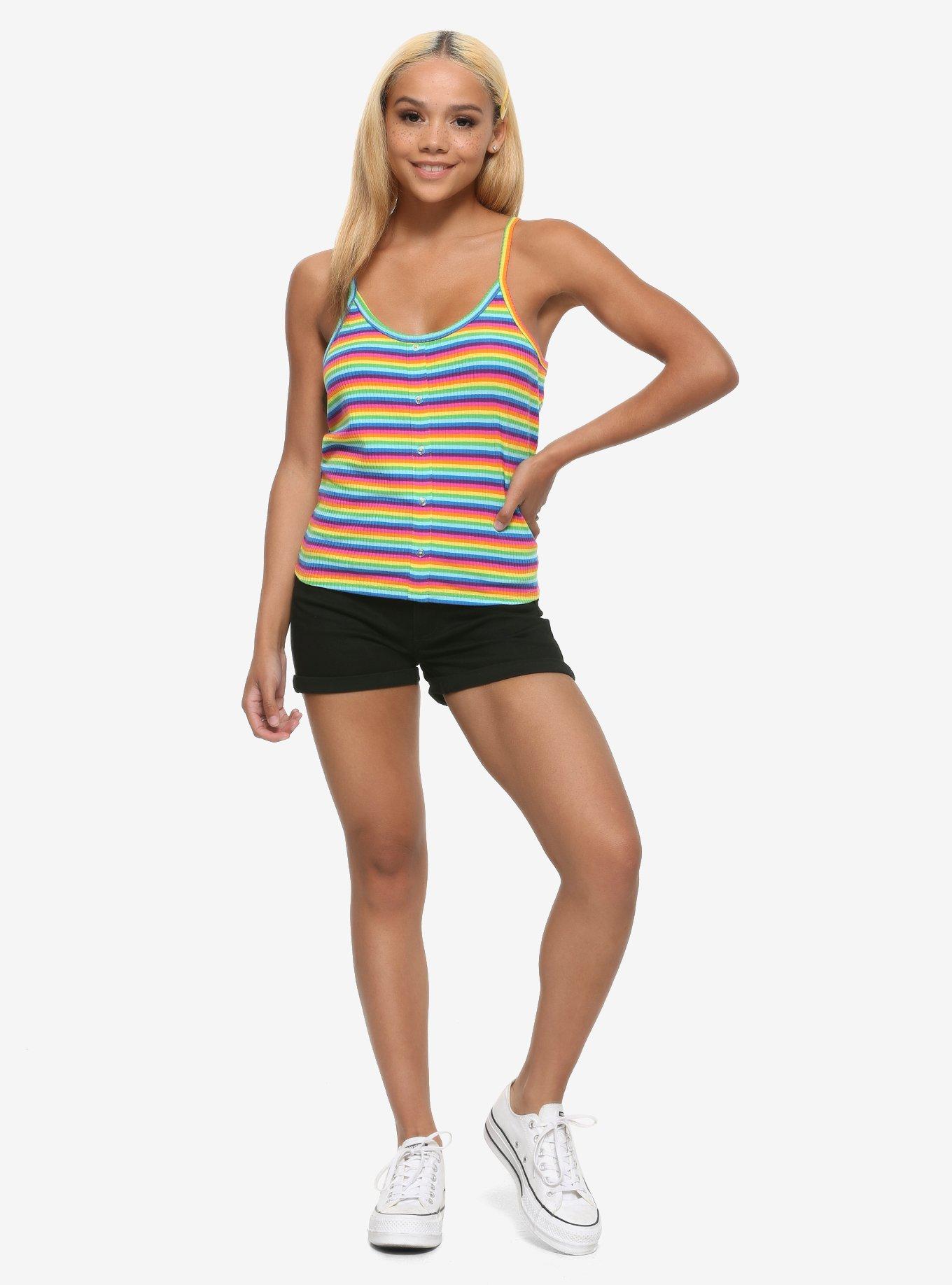 Rainbow Stripe Girls Strappy Tank Top, RAINBOW, alternate
