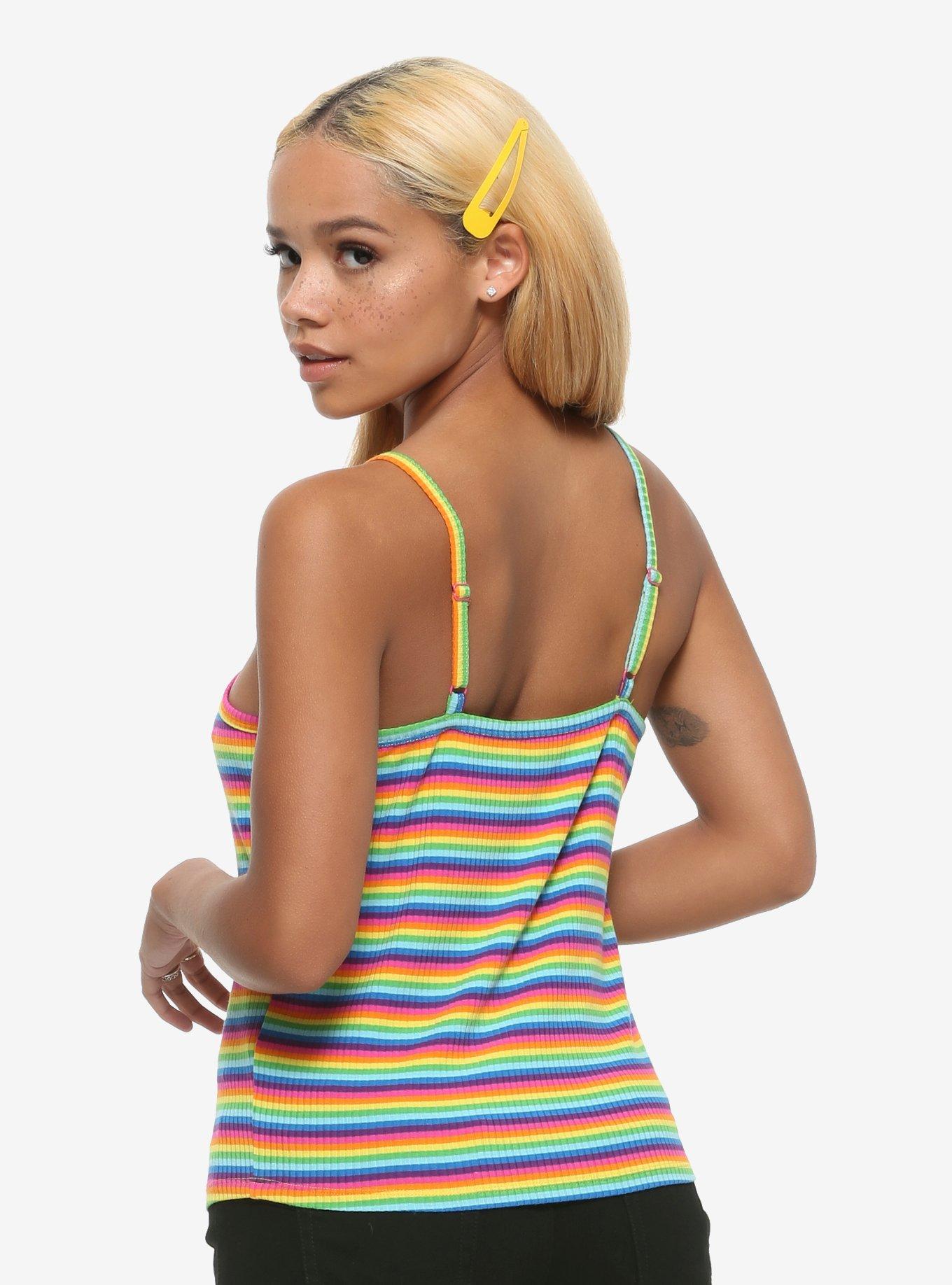 Rainbow Stripe Girls Strappy Tank Top, RAINBOW, alternate