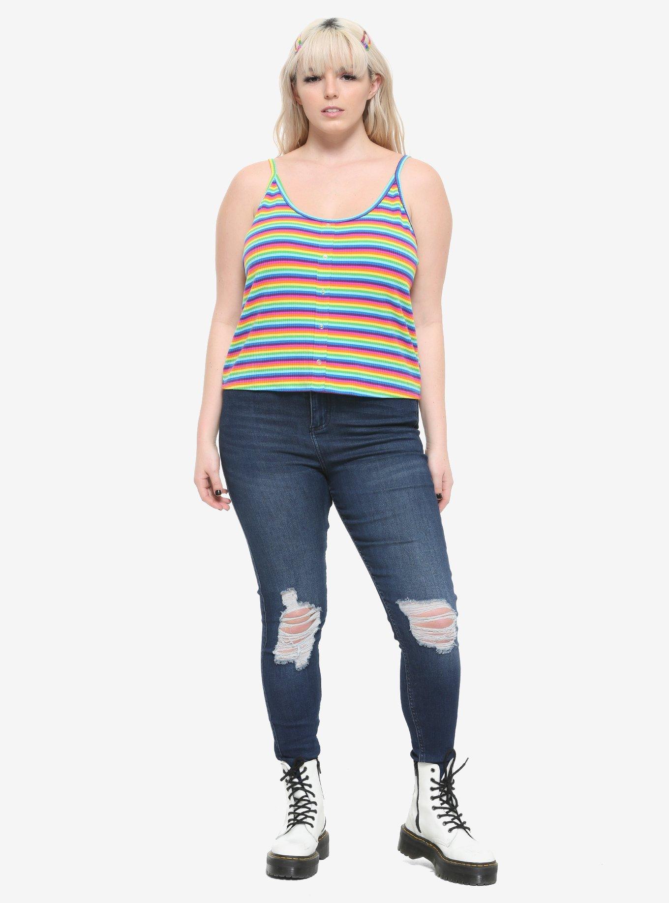 Rainbow Stripe Girls Strappy Tank Top Plus Size, RAINBOW, alternate