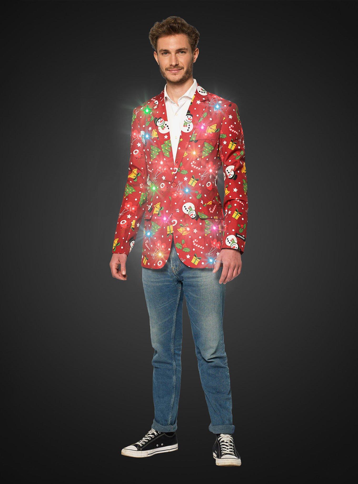 Suitmeister Men's Christmas Red Icons Christmas Light Up Blazer, RED, alternate