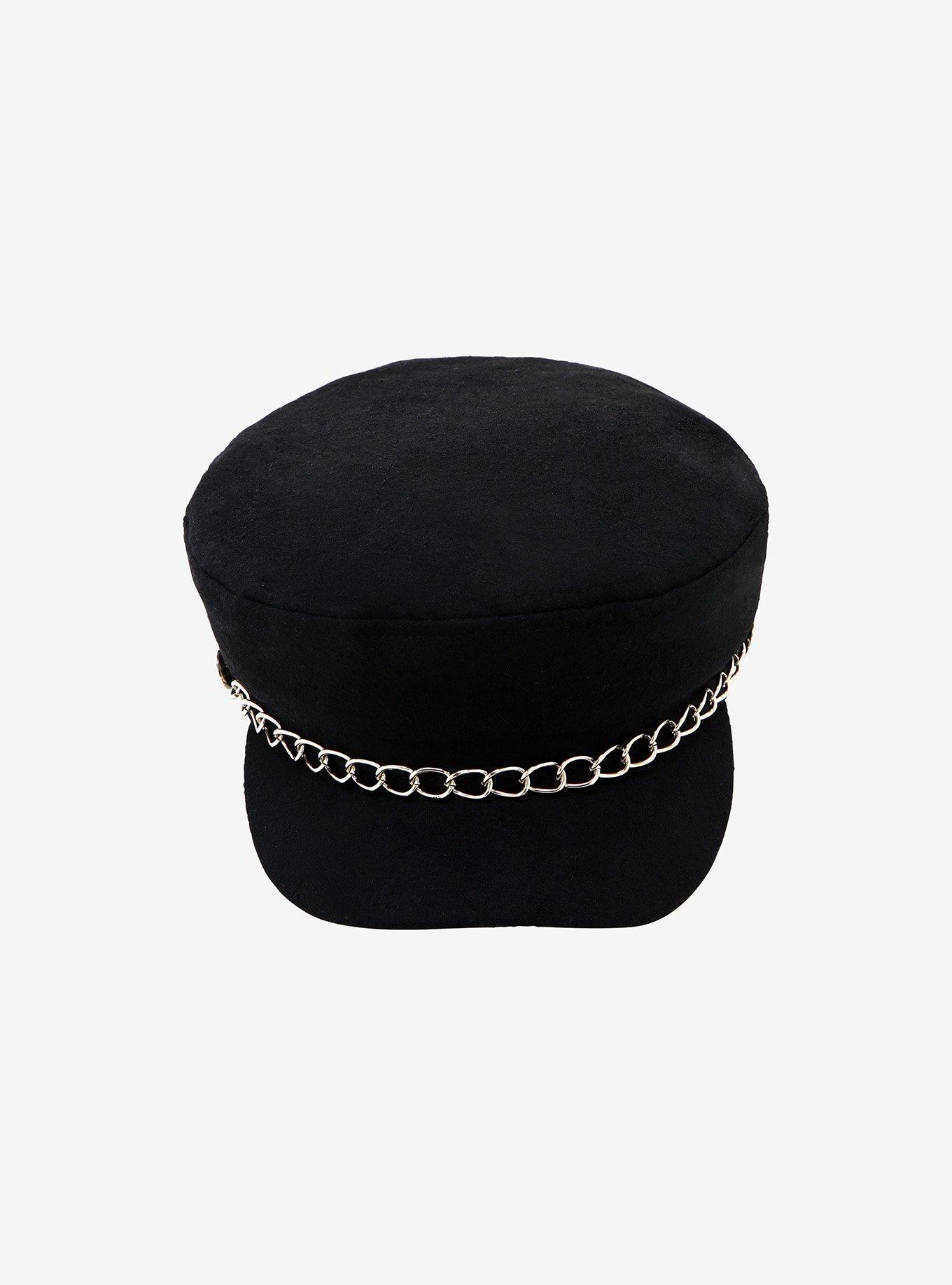 Black Silver Chain Captain Hat, , alternate