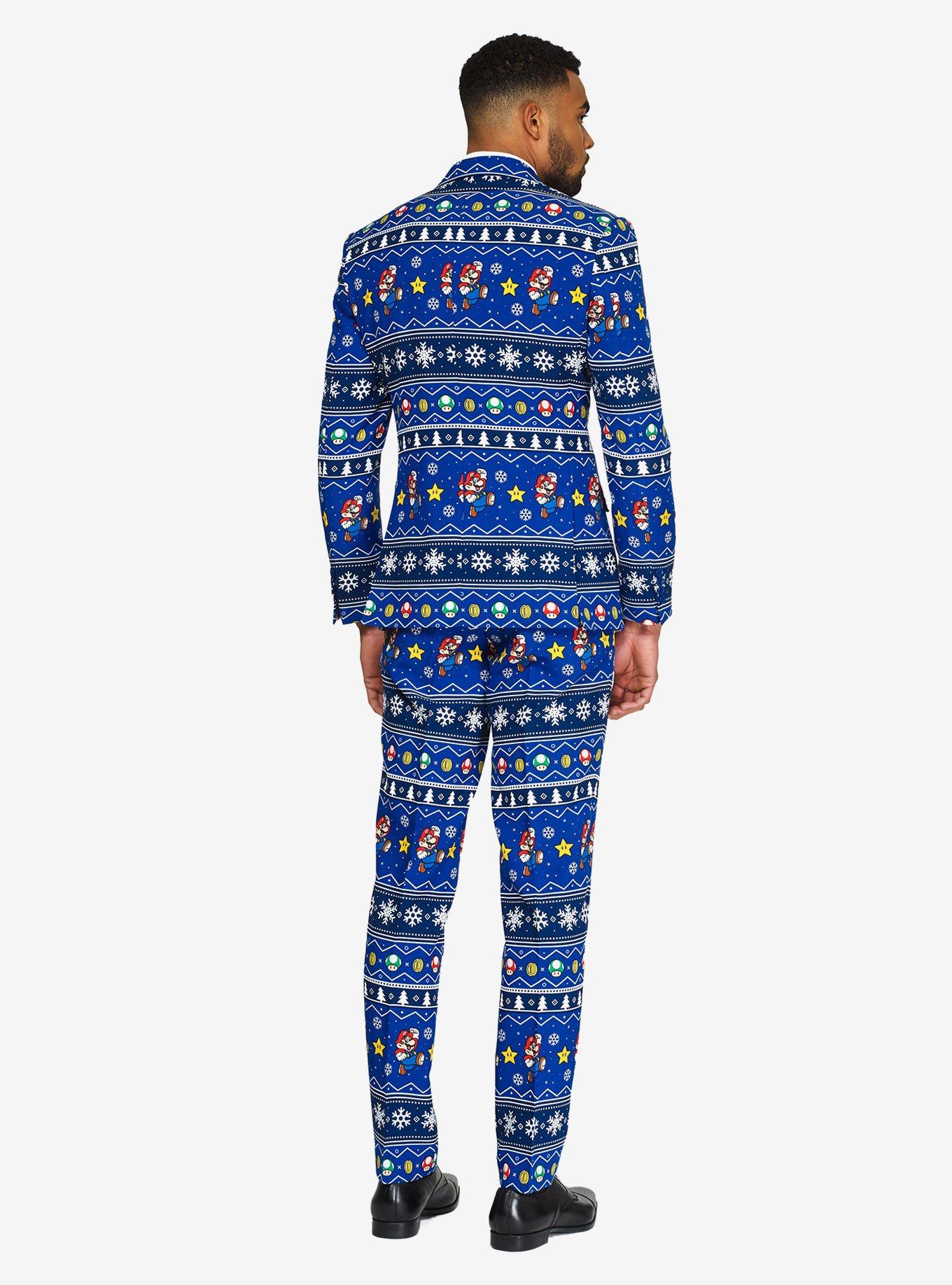 Nintendo Mario Men's Merry Mario Licensed Christmas Suit, BLUE, alternate