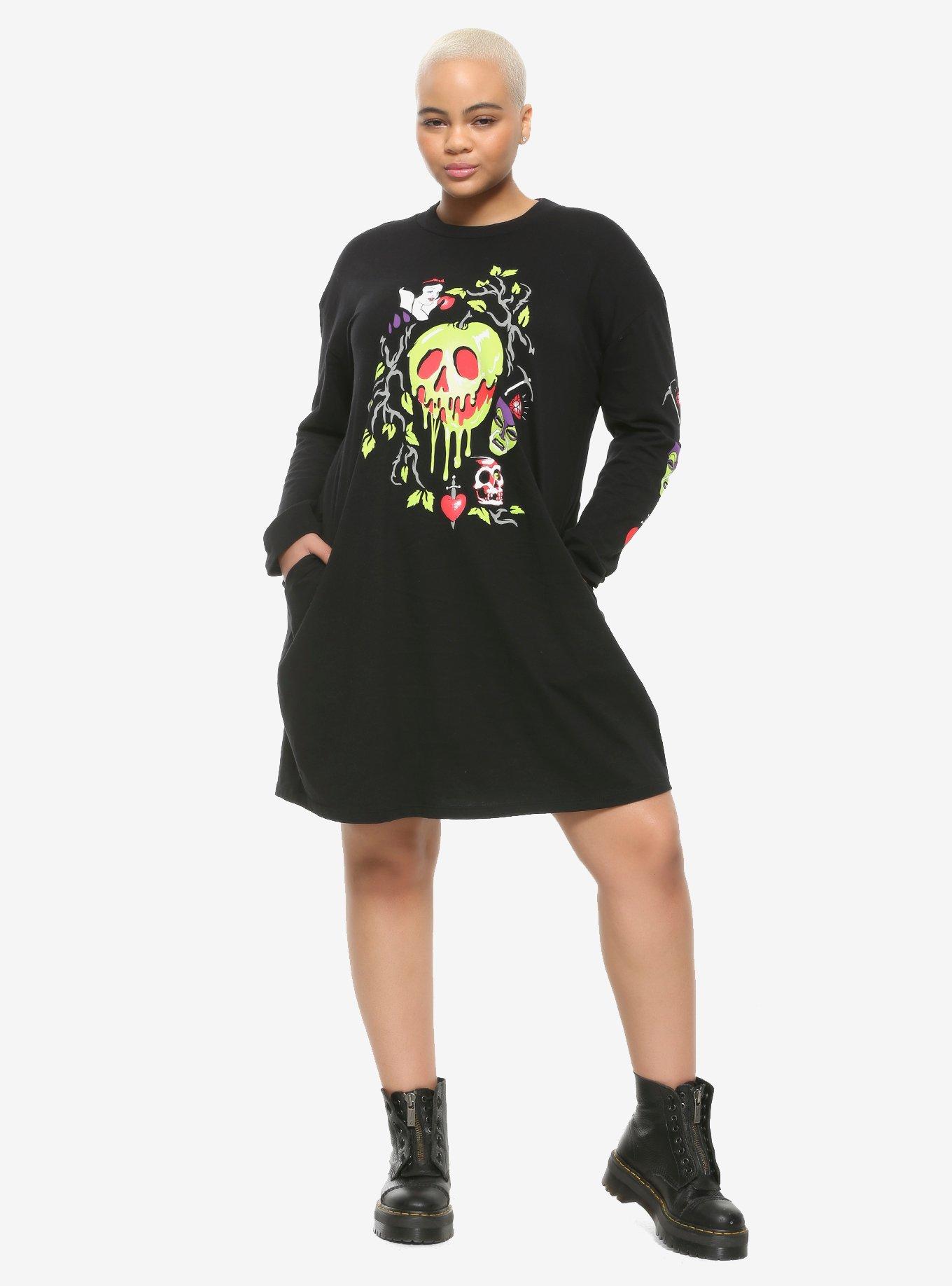 Disney Snow White And The Seven Dwarfs Poison Apple Long-Sleeve T-Shirt Dress Plus Size, BLACK, alternate