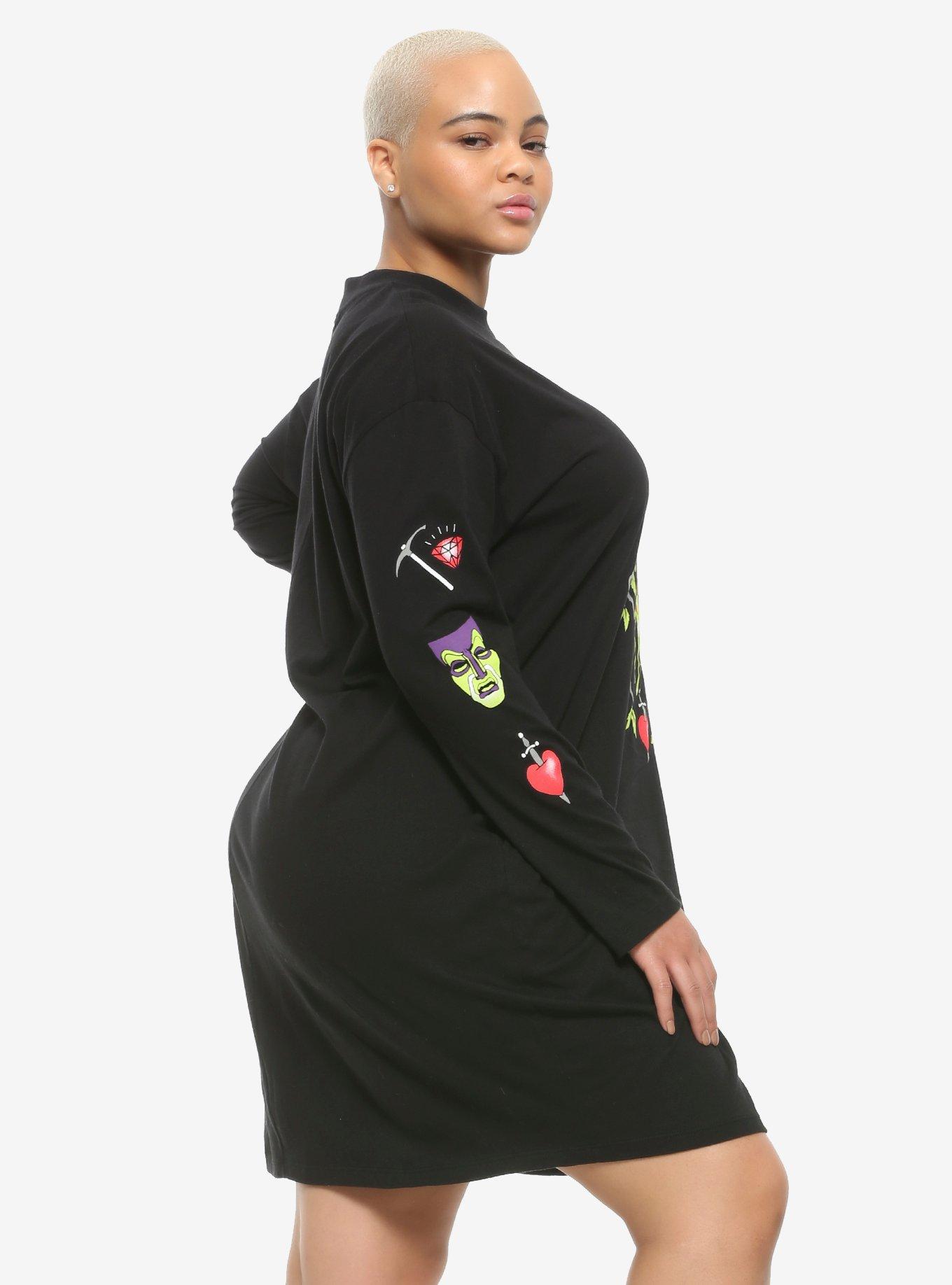 Disney Snow White And The Seven Dwarfs Poison Apple Long-Sleeve T-Shirt Dress Plus Size, BLACK, alternate