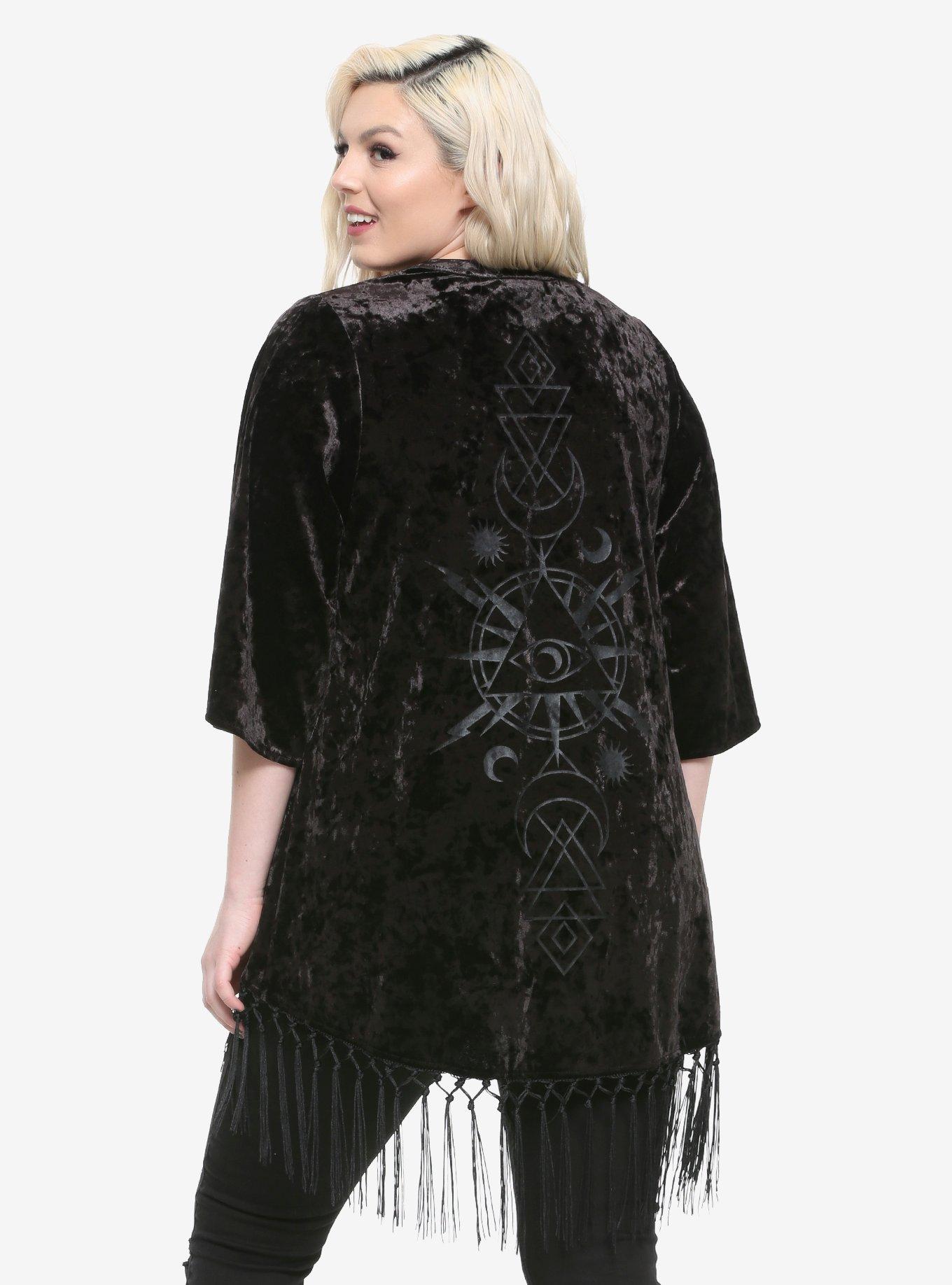 Black Velvet Geometric Kimono, , alternate