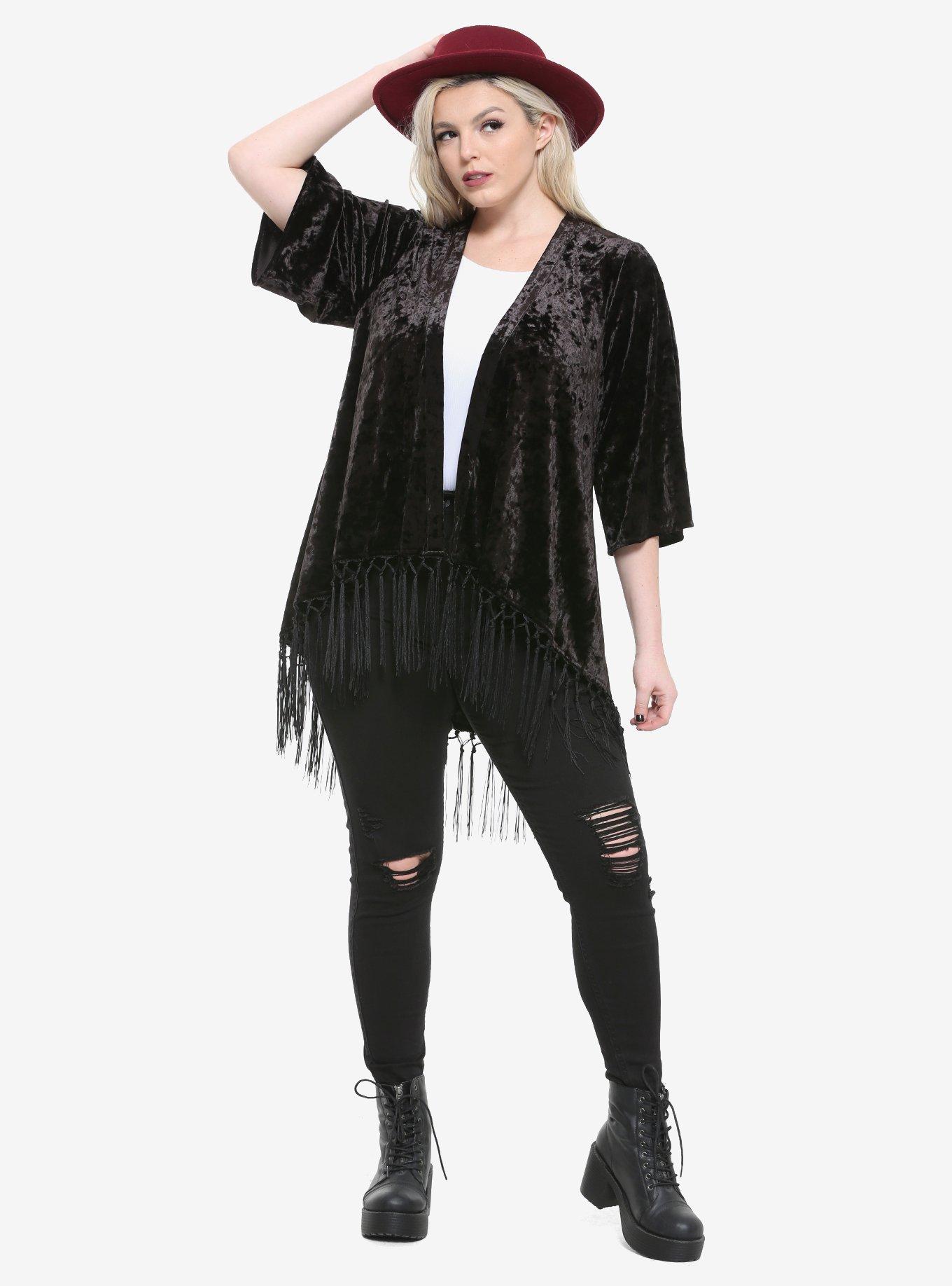 Black Velvet Geometric Kimono, , alternate