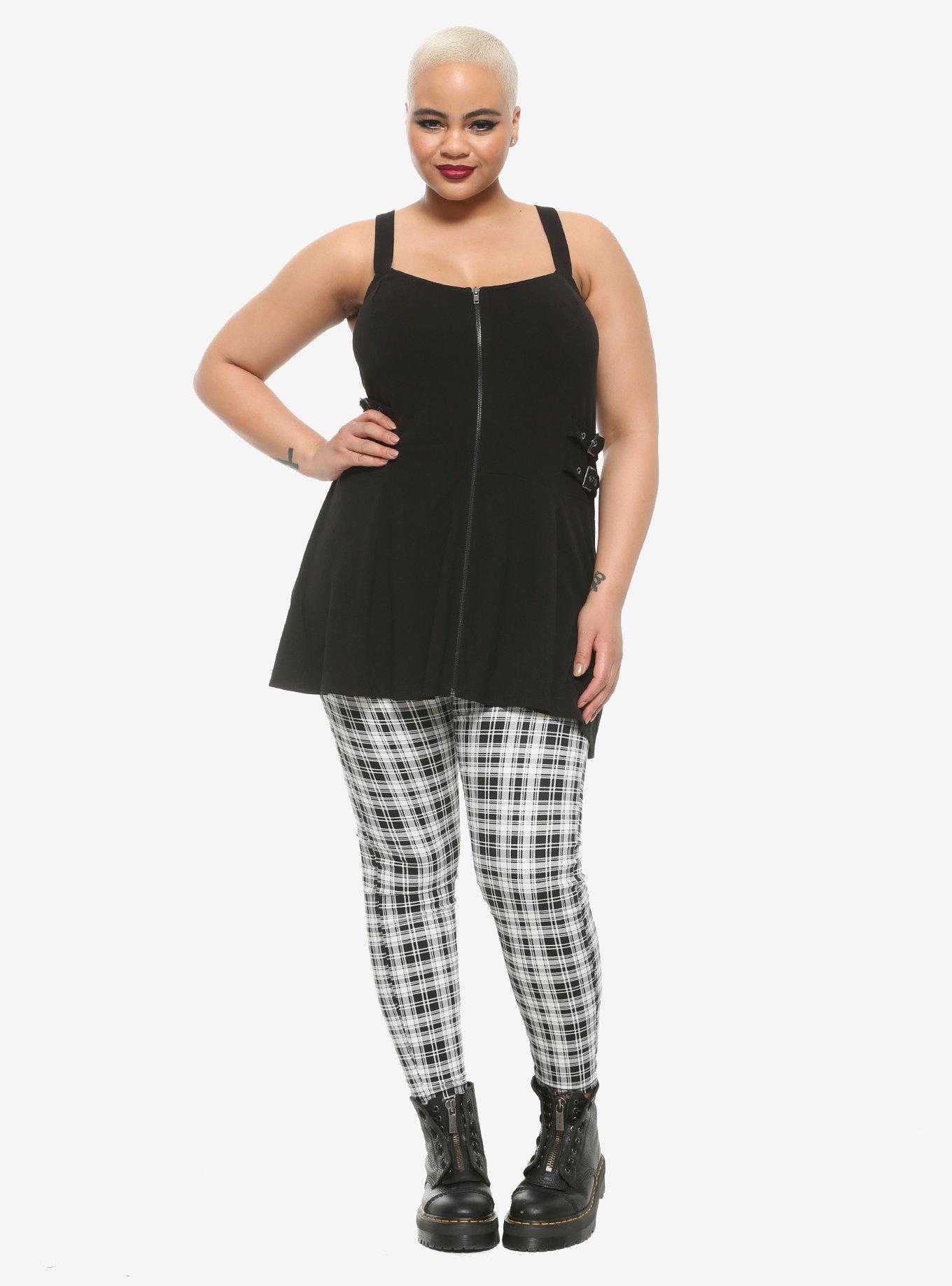 Zip Front Buckle Girls Peplum Tank Top Plus Size, BLACK, alternate