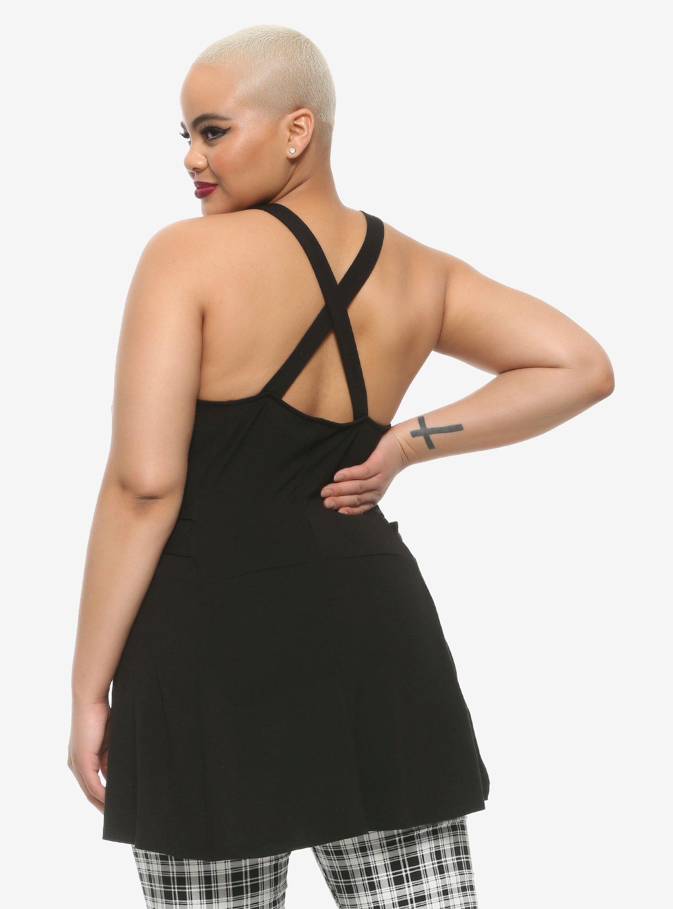 Zip Front Buckle Girls Peplum Tank Top Plus Size, BLACK, alternate