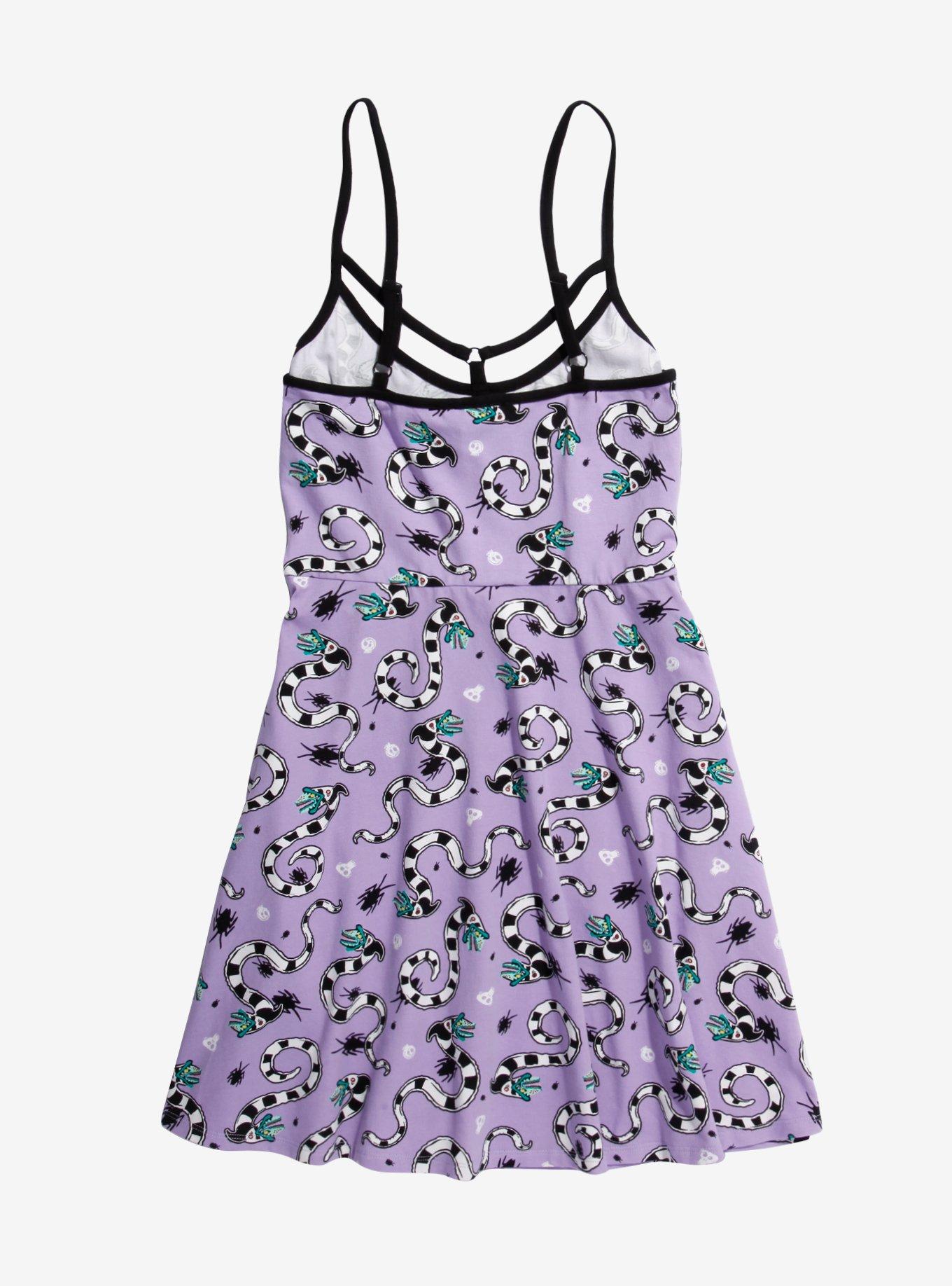 Beetlejuice Purple Toss Print Dress Plus Size, LAVENDER, alternate