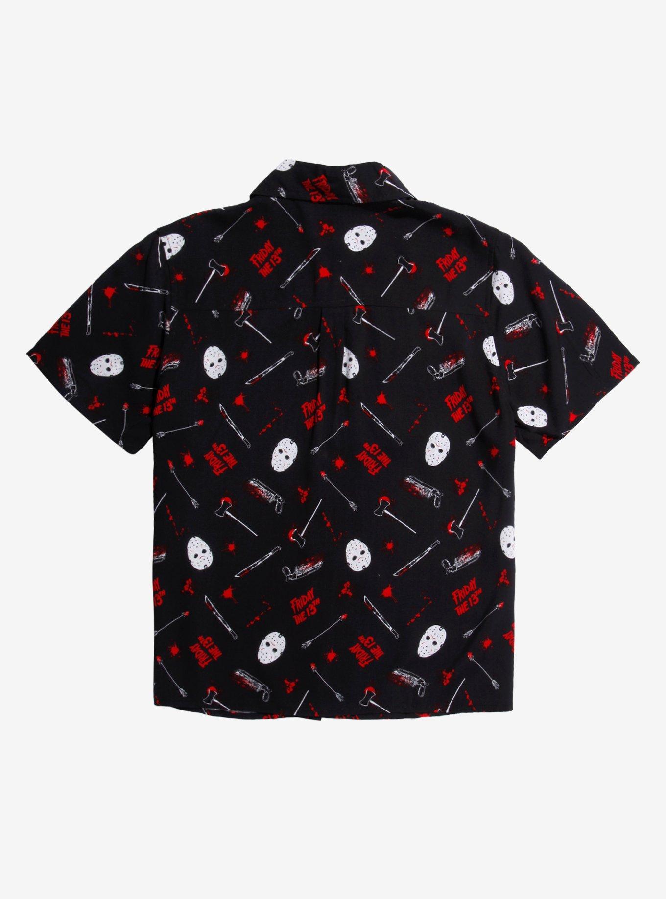 Friday The 13th Jason Mask & Weapons Girls Woven Button-Up Plus Size, MULTI, alternate