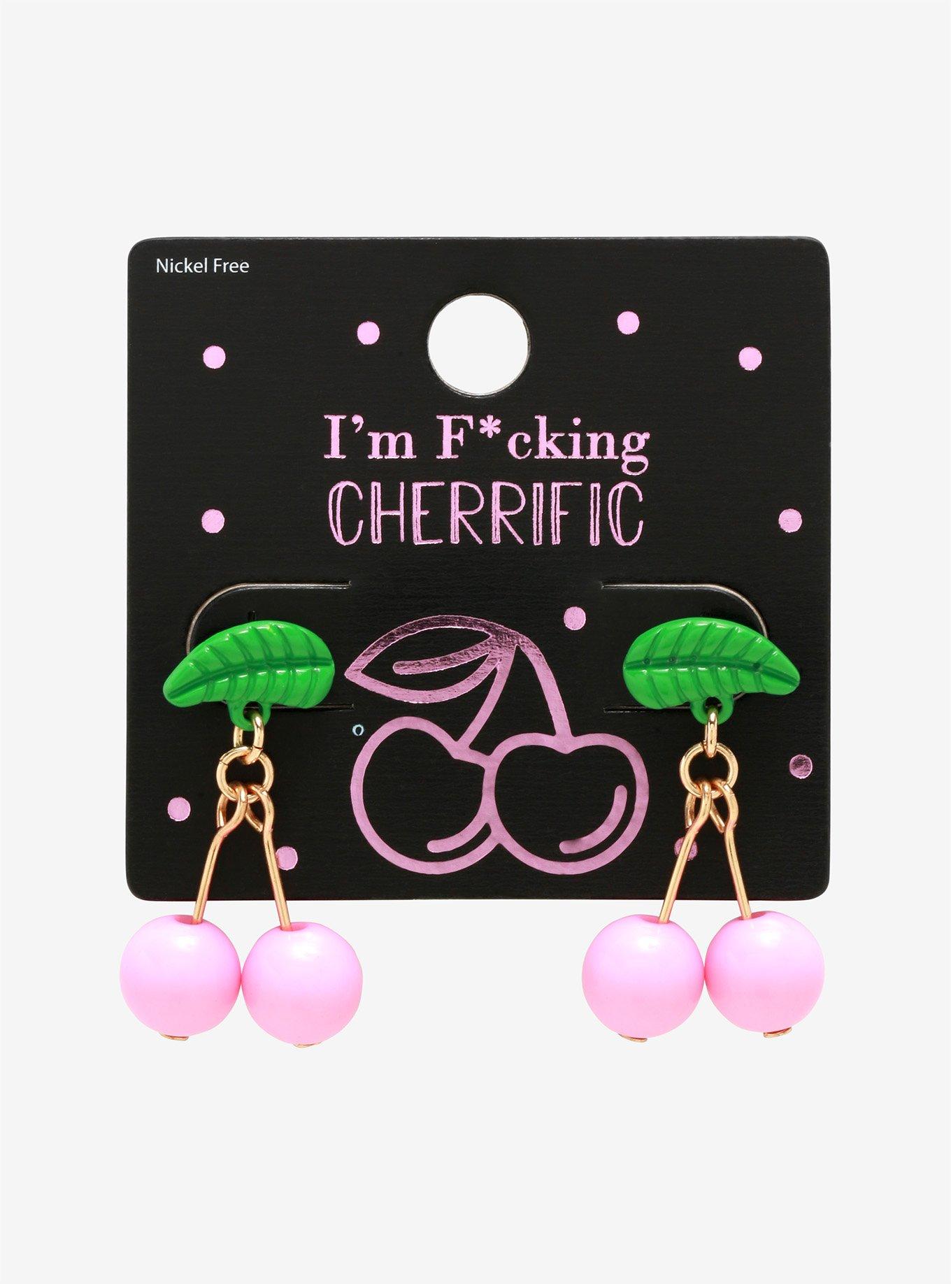 Pink Cherry Dangle Earrings, , alternate