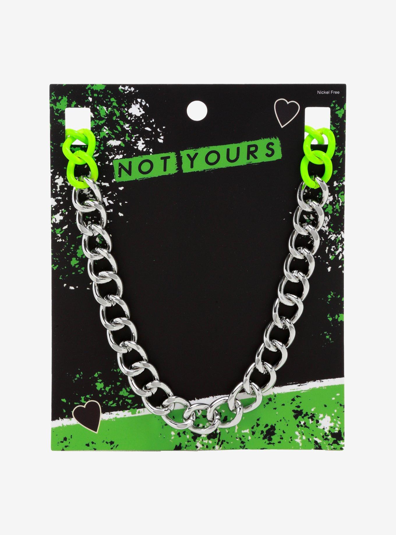 Lime Green & Silver Chain Necklace, , alternate