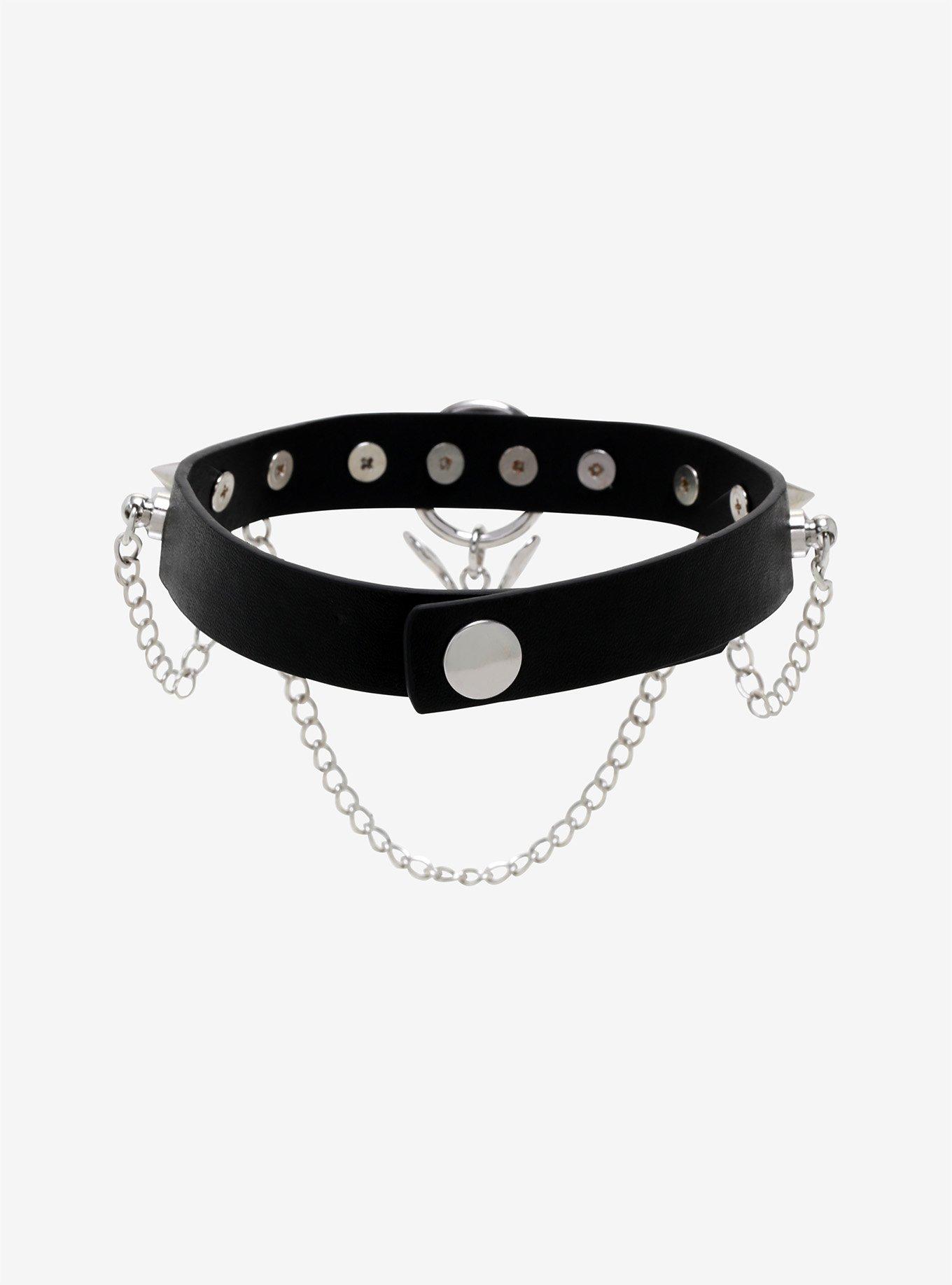 Rabbit Skull & Chains Faux Leather Choker, , alternate