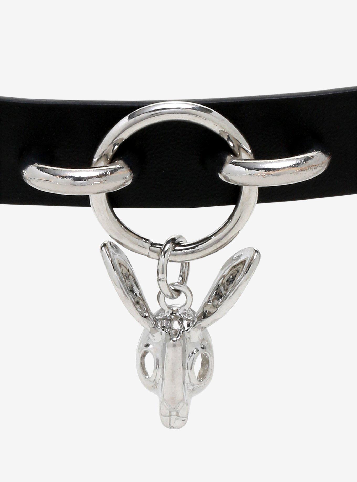 Rabbit Skull & Chains Faux Leather Choker, , alternate